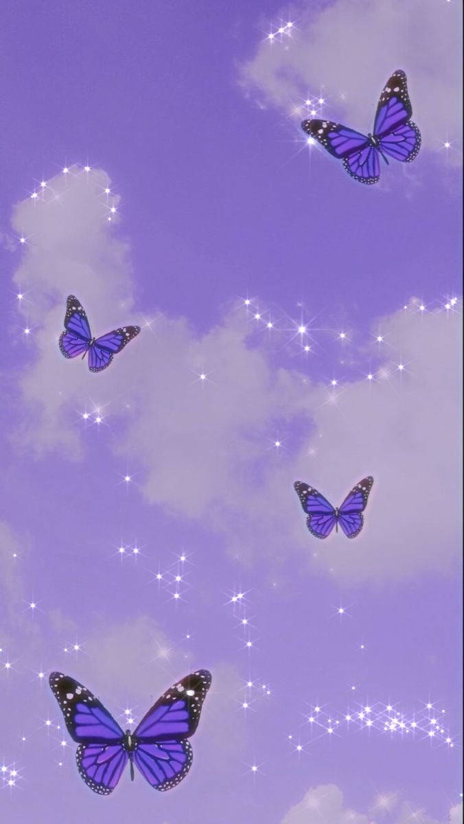 Kawaii Purple Sparkling Butterflies Wallpaper