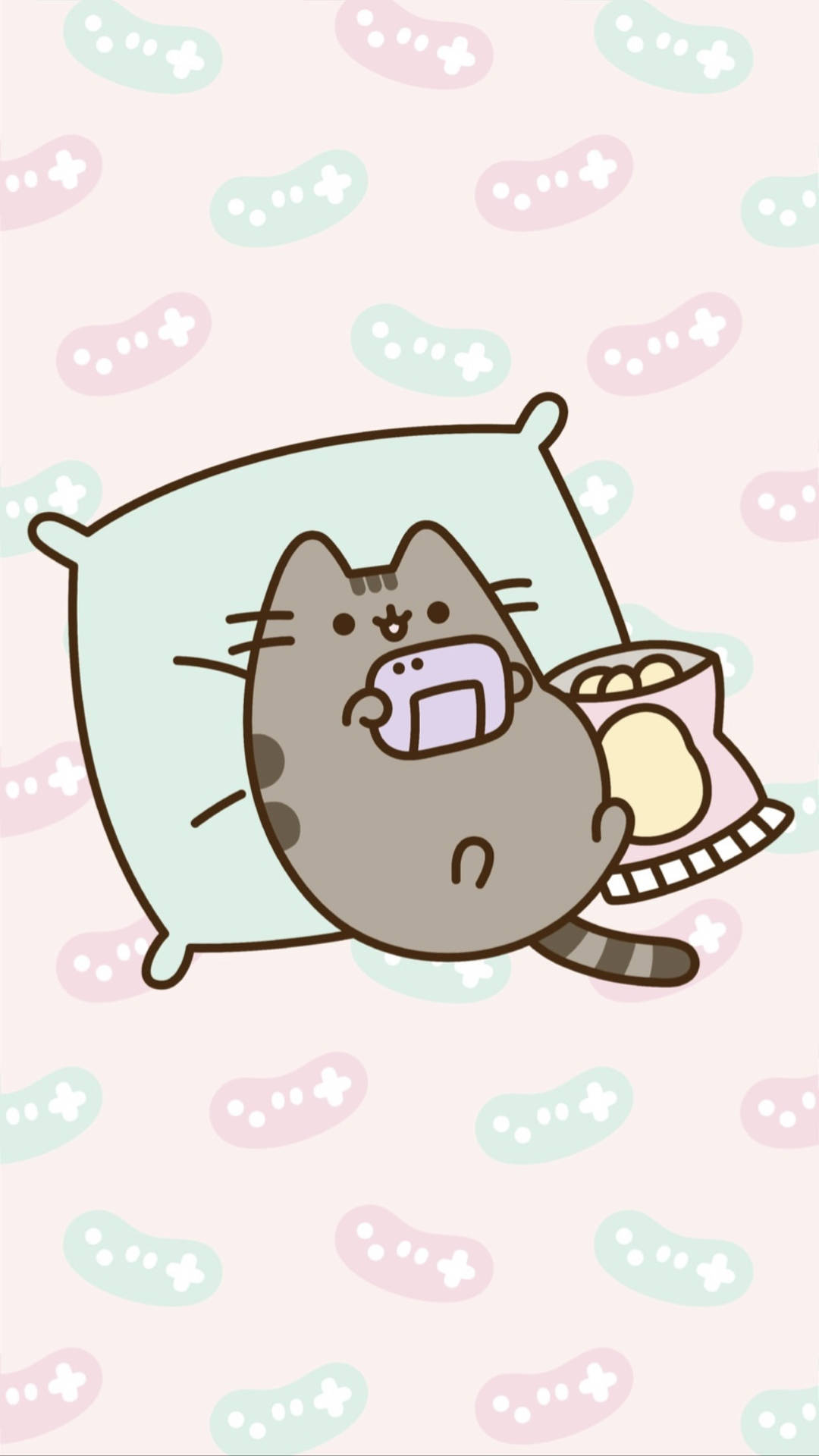 Kawaii Pusheen Cat On Pillow Wallpaper