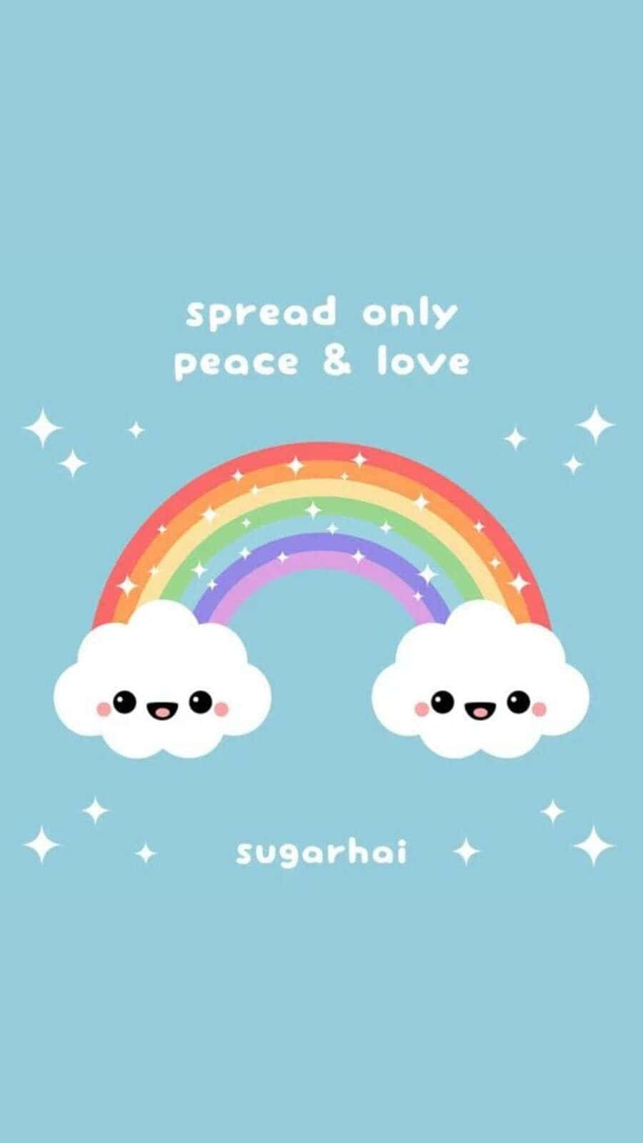 Adorable Kawaii Rainbow with Cute Stars and Puffy Clouds Wallpaper