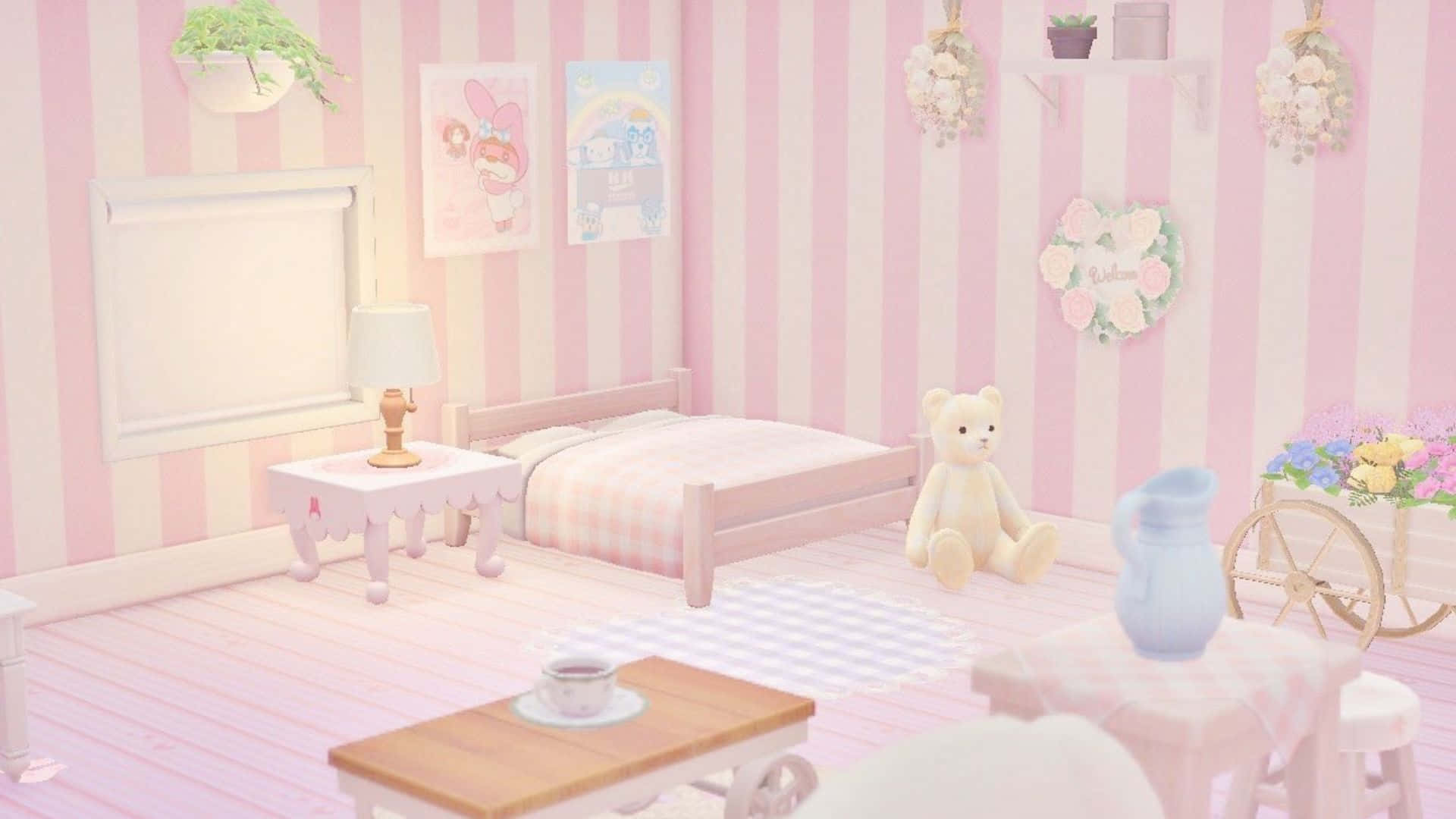 A Cozy and Adorable Kawaii Room Filled with Plushies and Pastel Colors Wallpaper