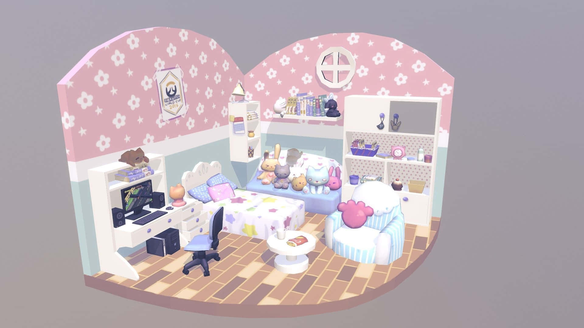 Charming Kawaii Room with a Touch of Pastel Colors Wallpaper