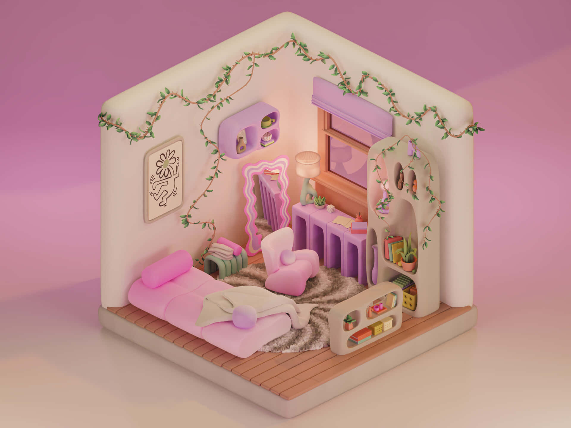Kawaii Room with Pink Elements and Cute Decor Wallpaper