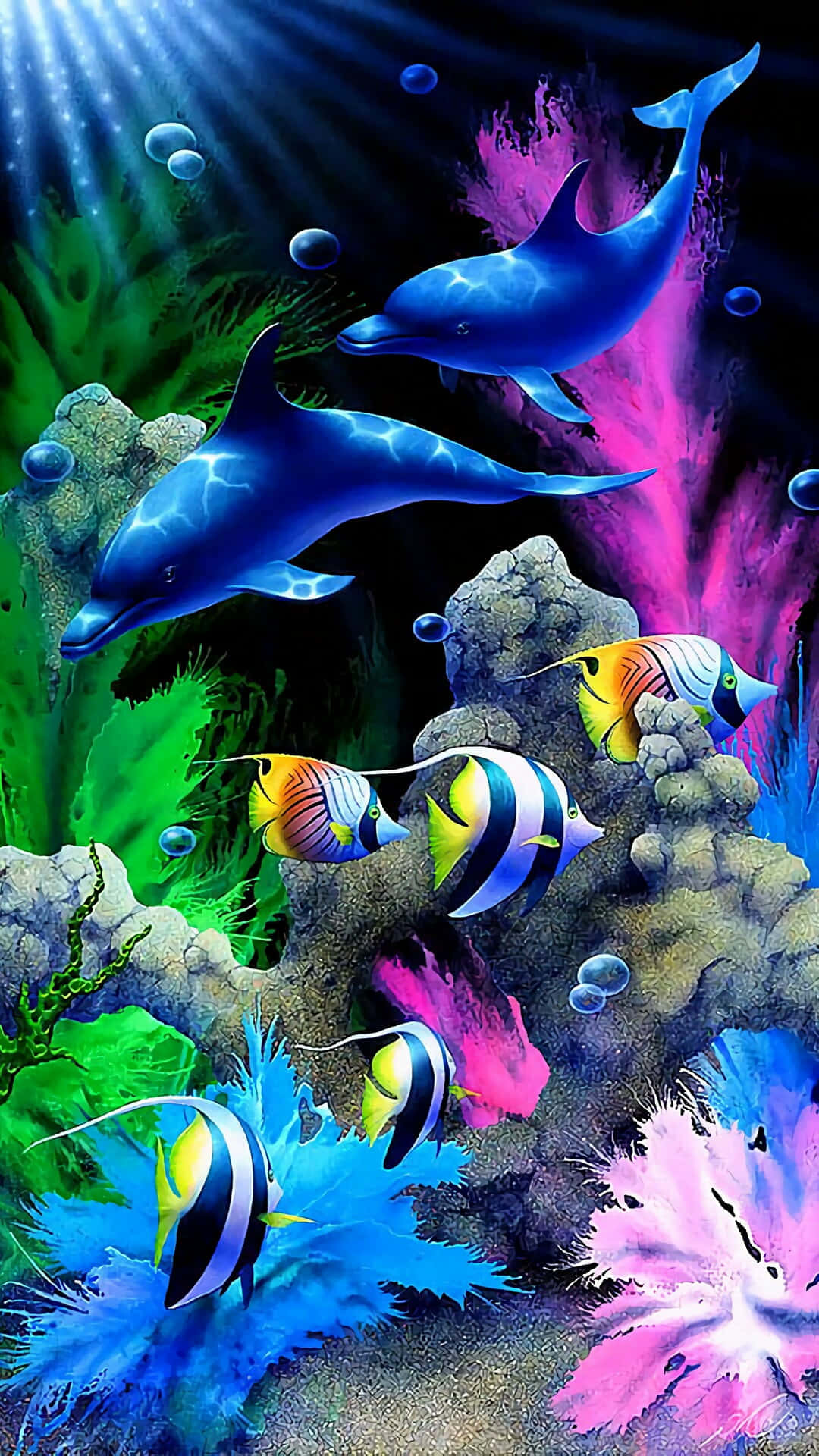 Adorablescriaturas Marinas Kawaii Jugando Bajo El Agua. Fondo de pantalla