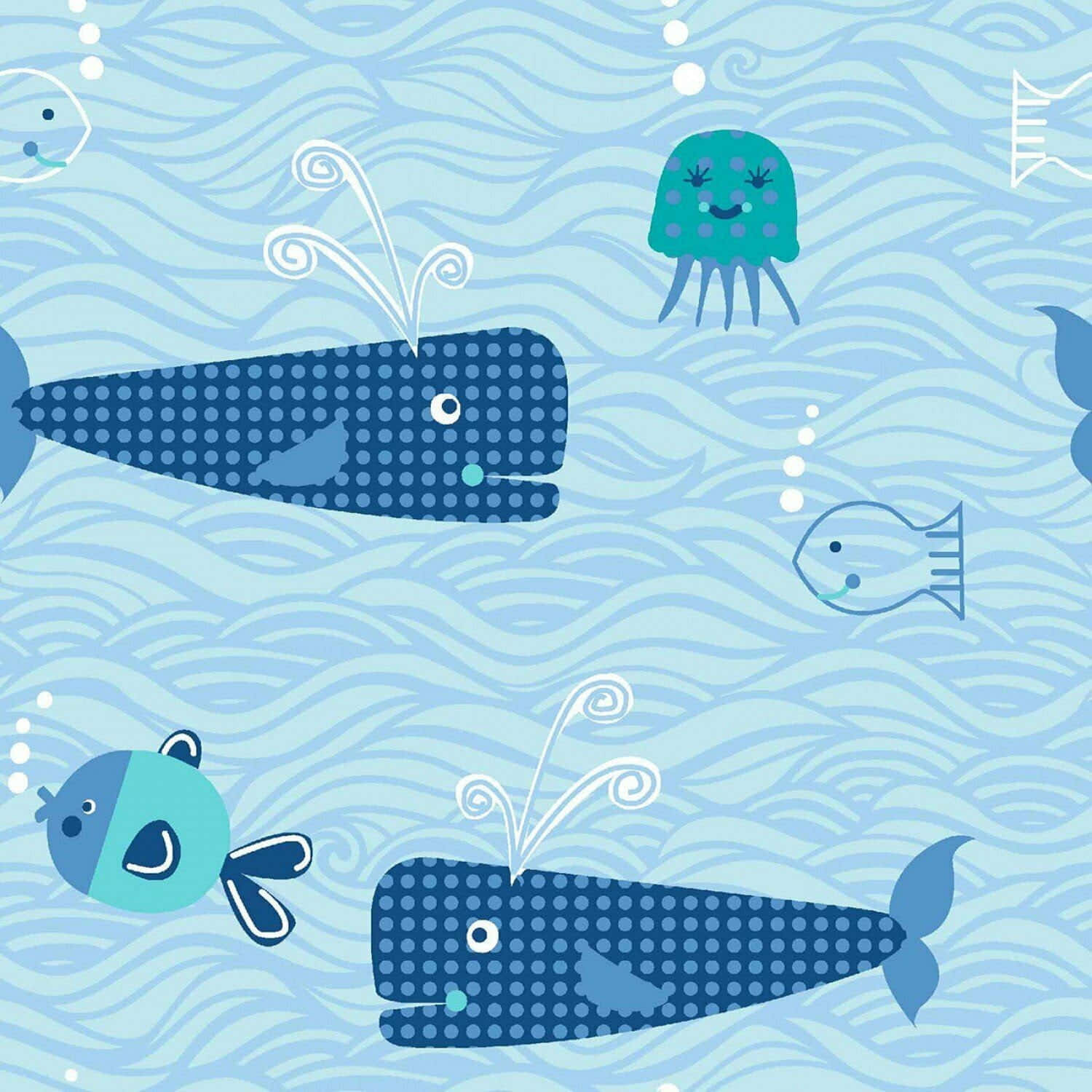 Adorable Kawaii Sea Creatures Swimming Together Wallpaper