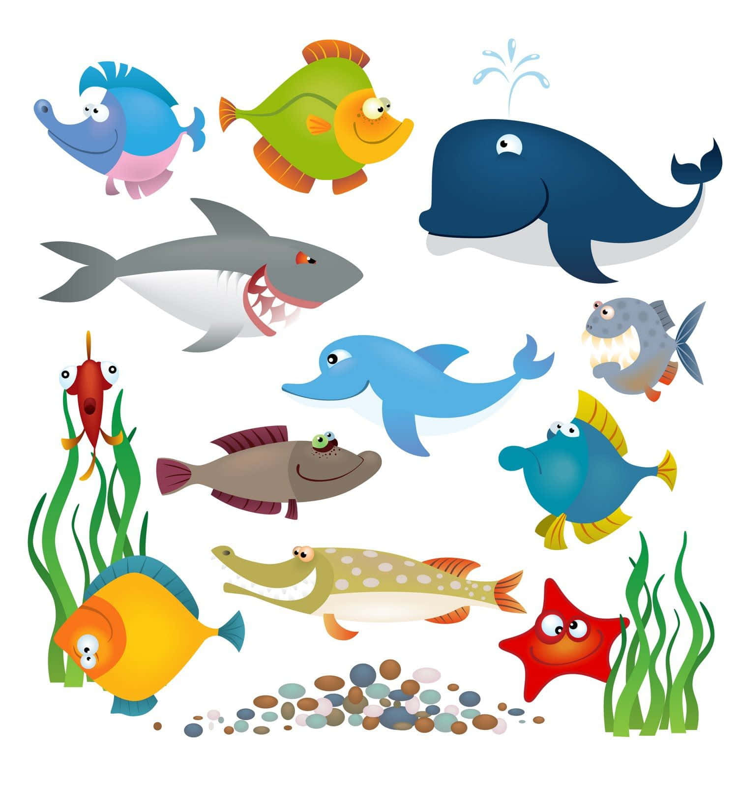 Cute Kawaii Sea Creatures Playing Together Wallpaper
