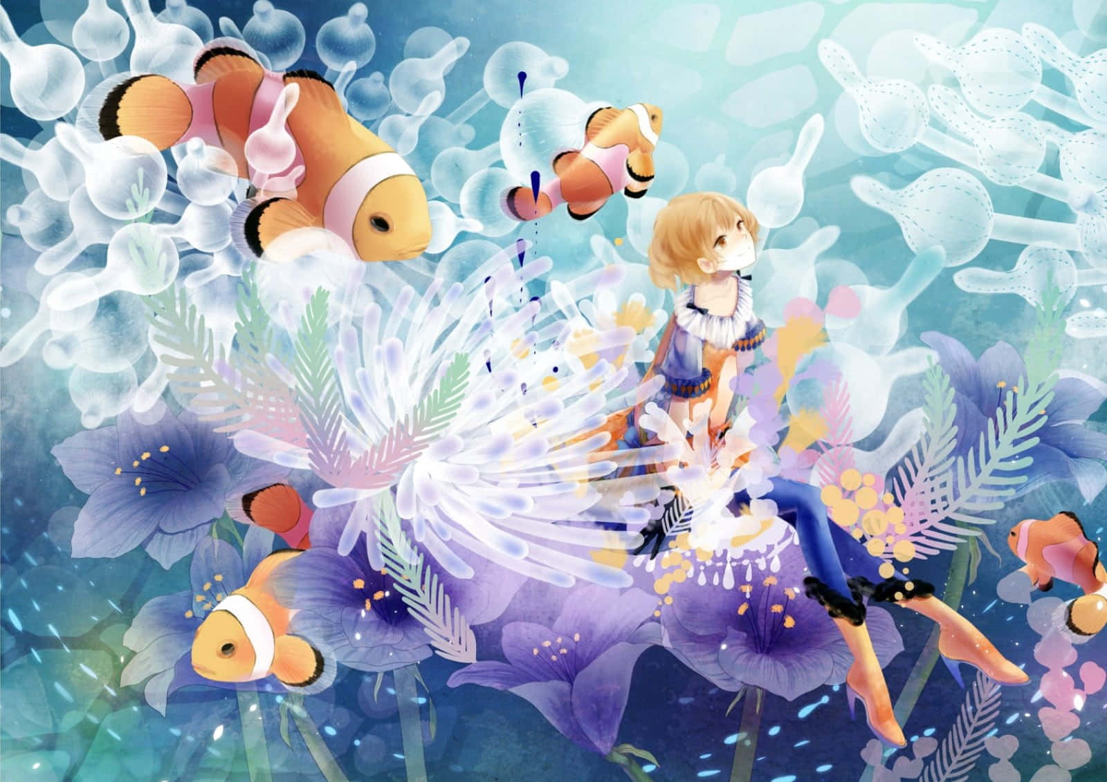 Adorable Kawaii Sea Creatures Swimming Happily Wallpaper