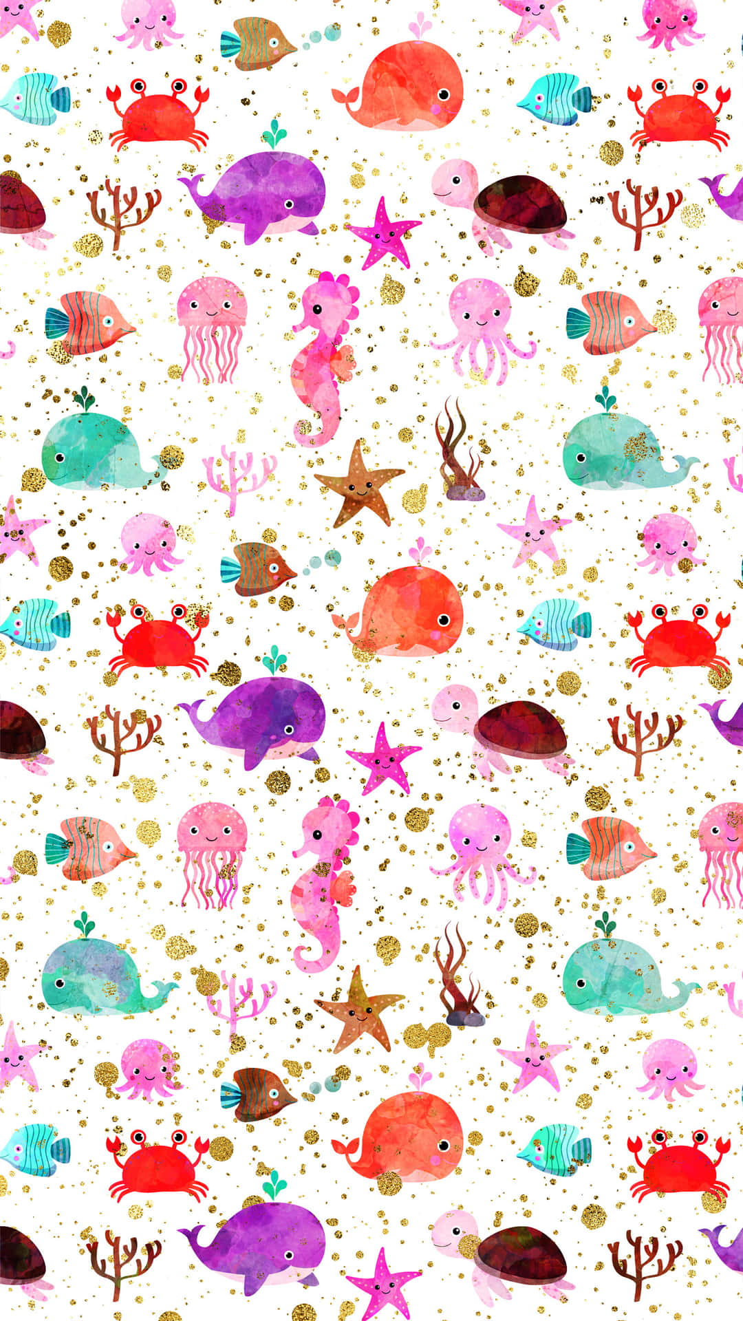 Cute Kawaii Sea Creatures Underwater Adventure Wallpaper