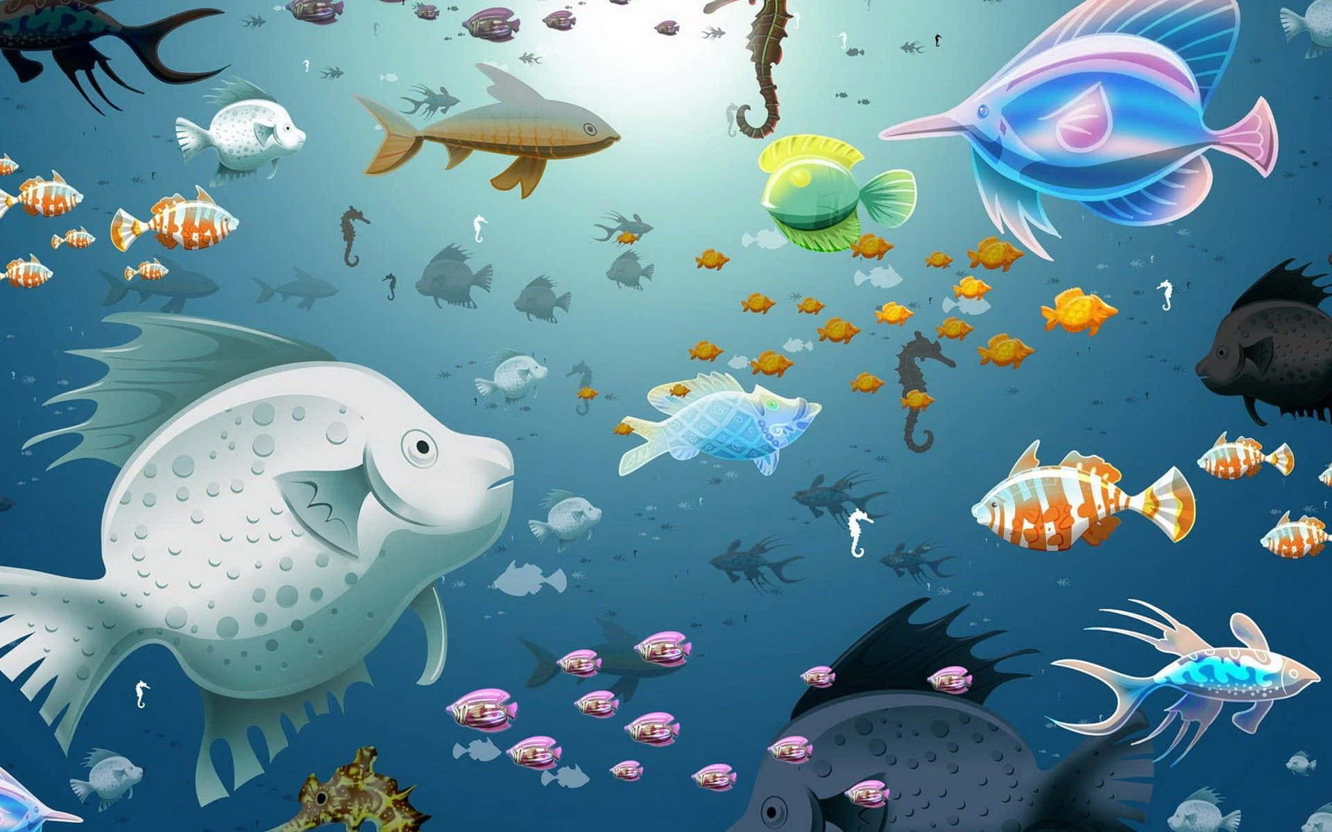 Adorable Kawaii Sea Creatures Exploring the Ocean Depths Wallpaper