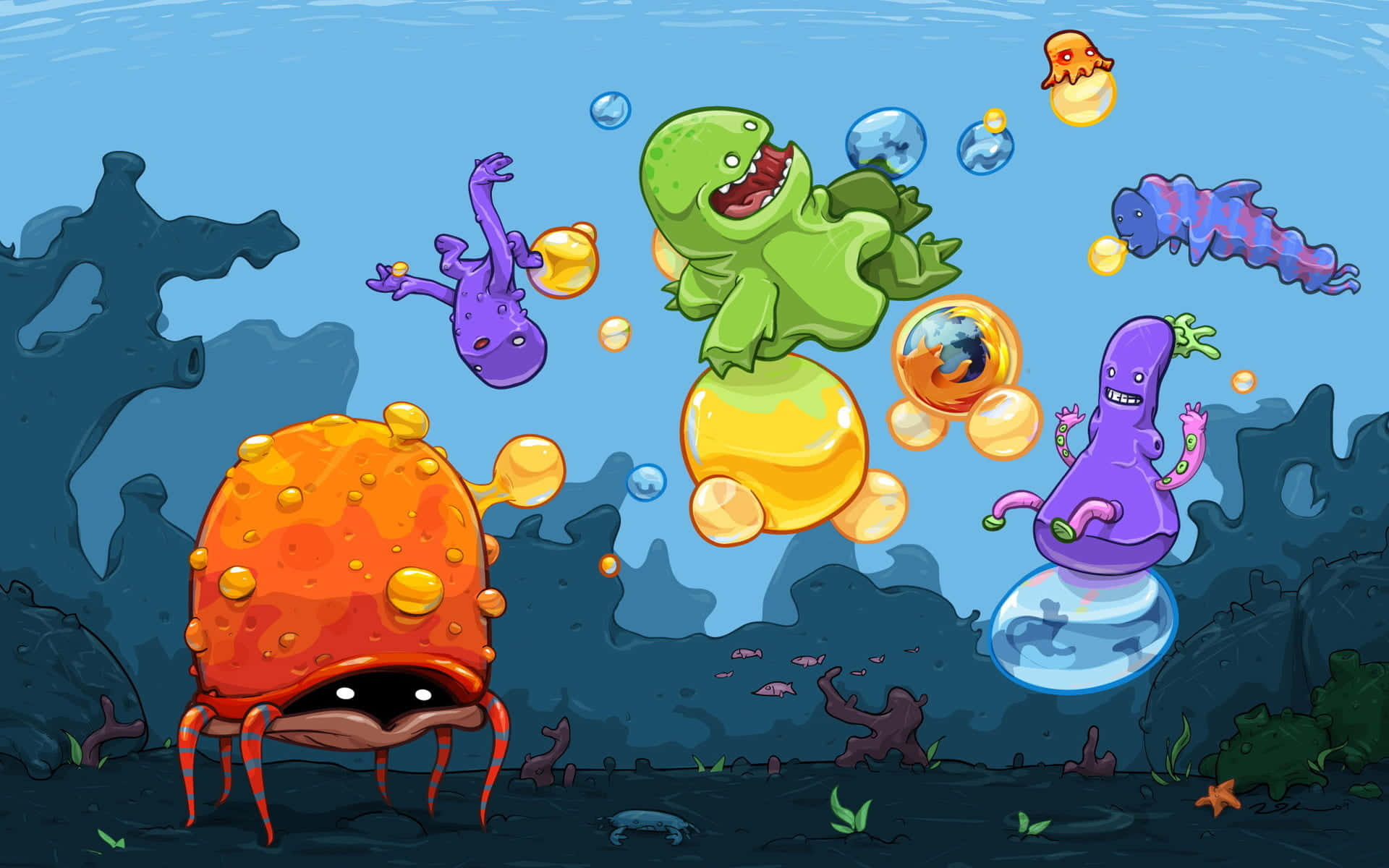 Adorable Kawaii Sea Creatures Underwater Adventure Wallpaper