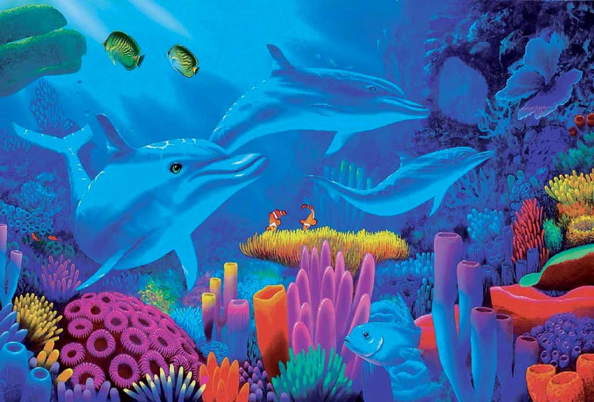 Adorable Kawaii Sea Creatures in Underwater Adventure Wallpaper