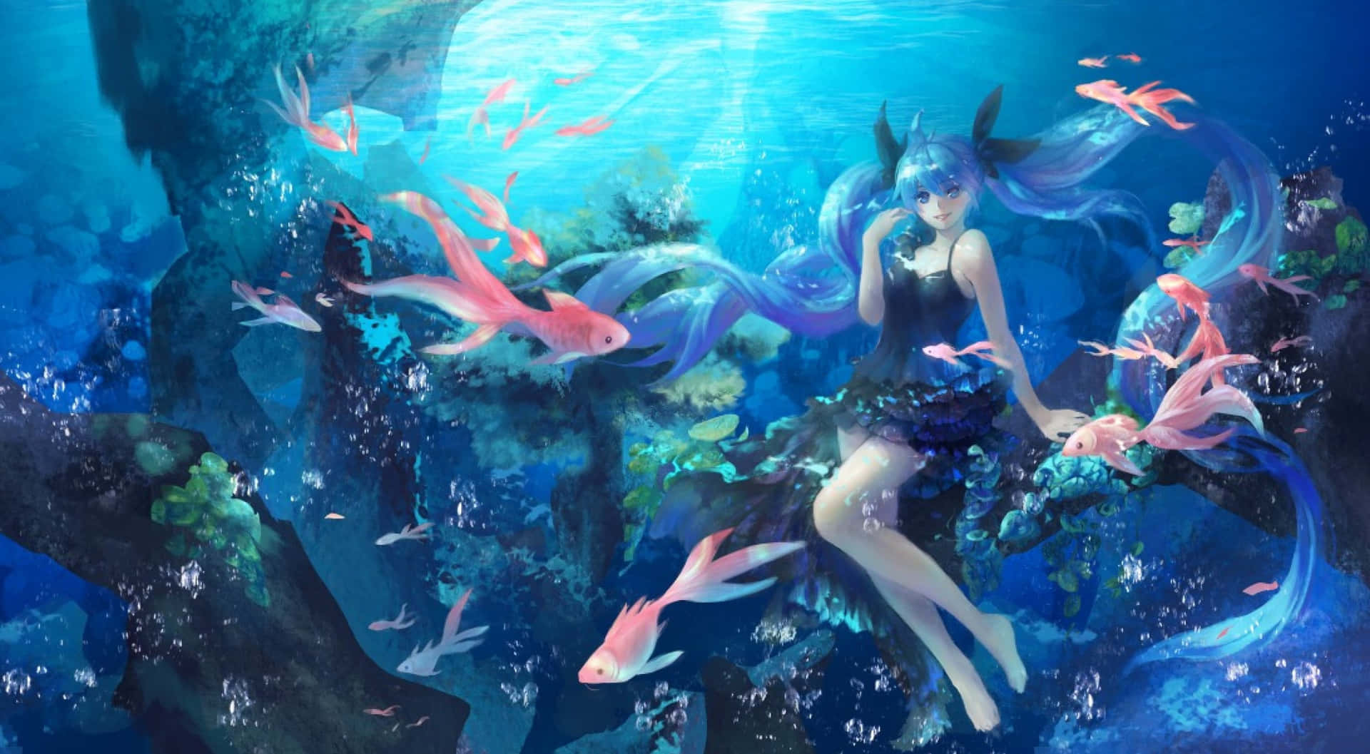 Adorable Kawaii Sea Creatures Swimming Together Wallpaper