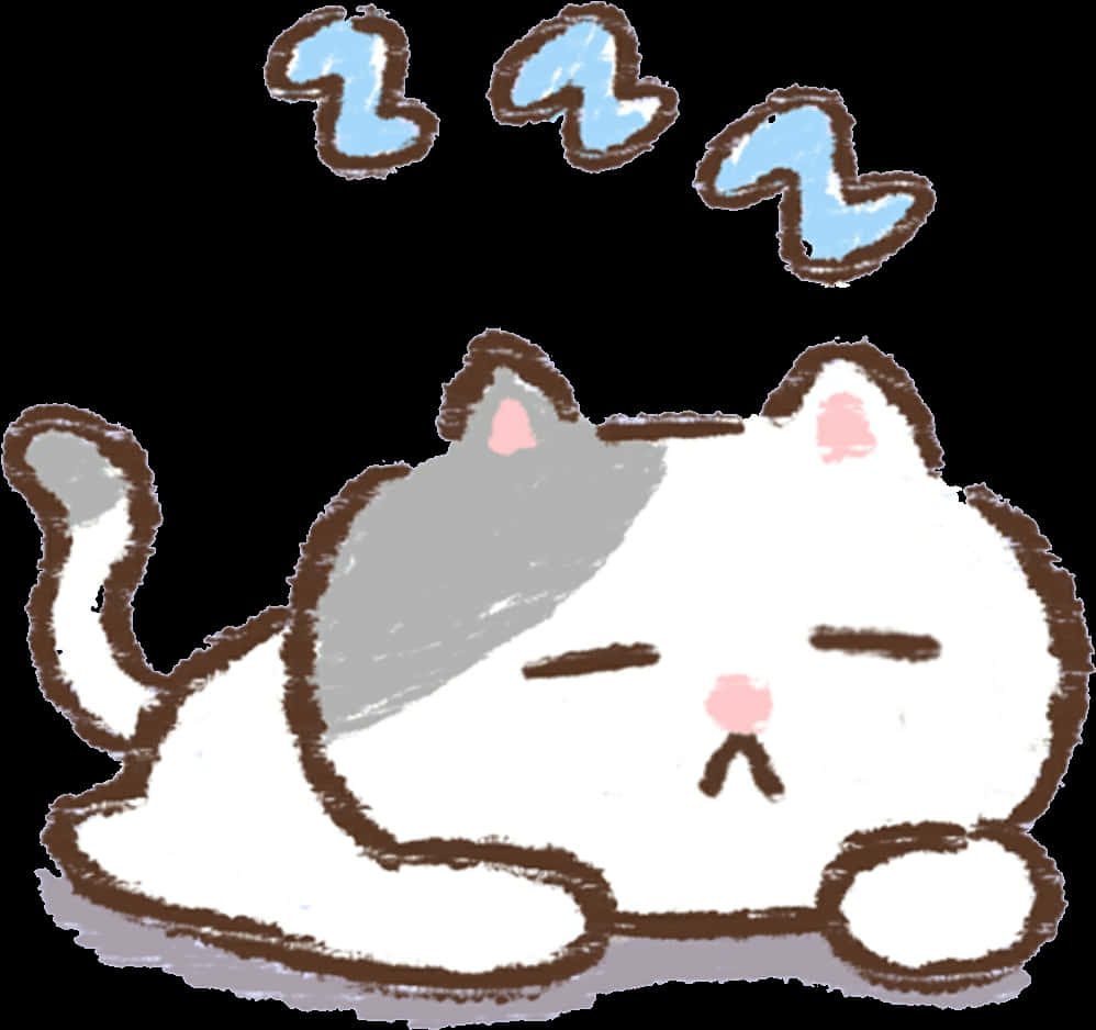 Kawaii Sleeping Cat Doodle PNG