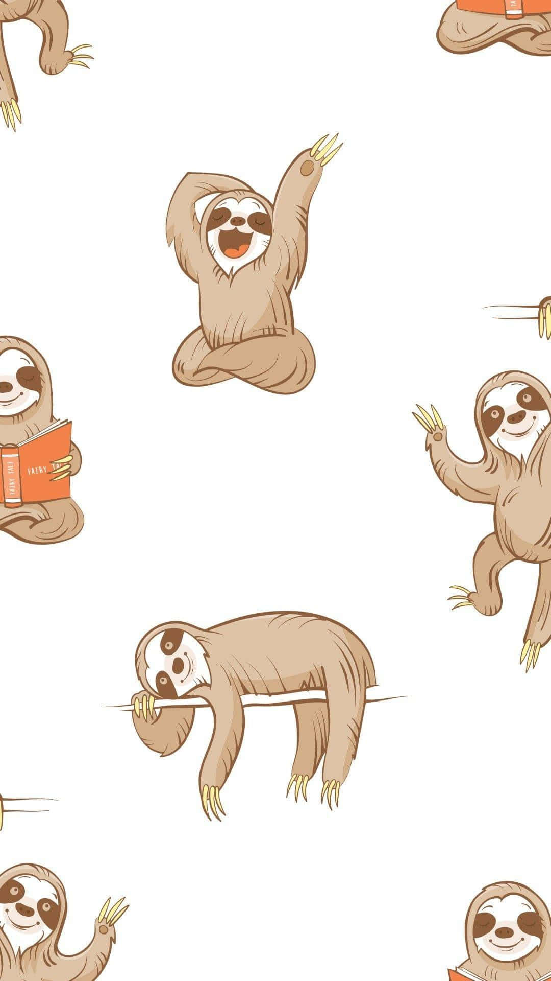 Adorable Kawaii Sloth Hanging from a Branch Wallpaper