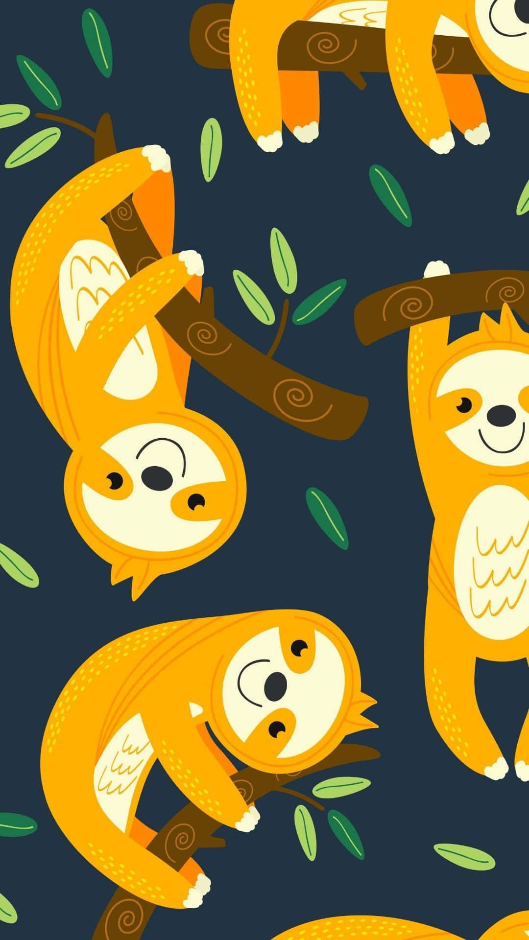Cute Kawaii Sloth Chilling on a Branch Wallpaper