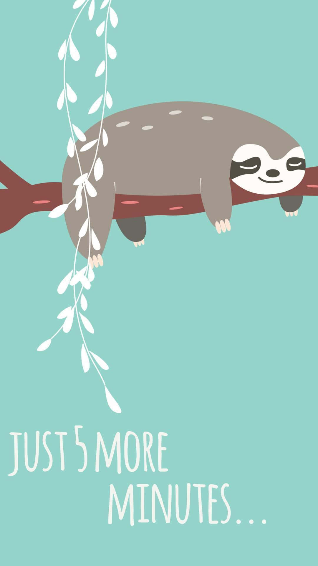 Cute Kawaii Sloth Hanging From Branch Wallpaper