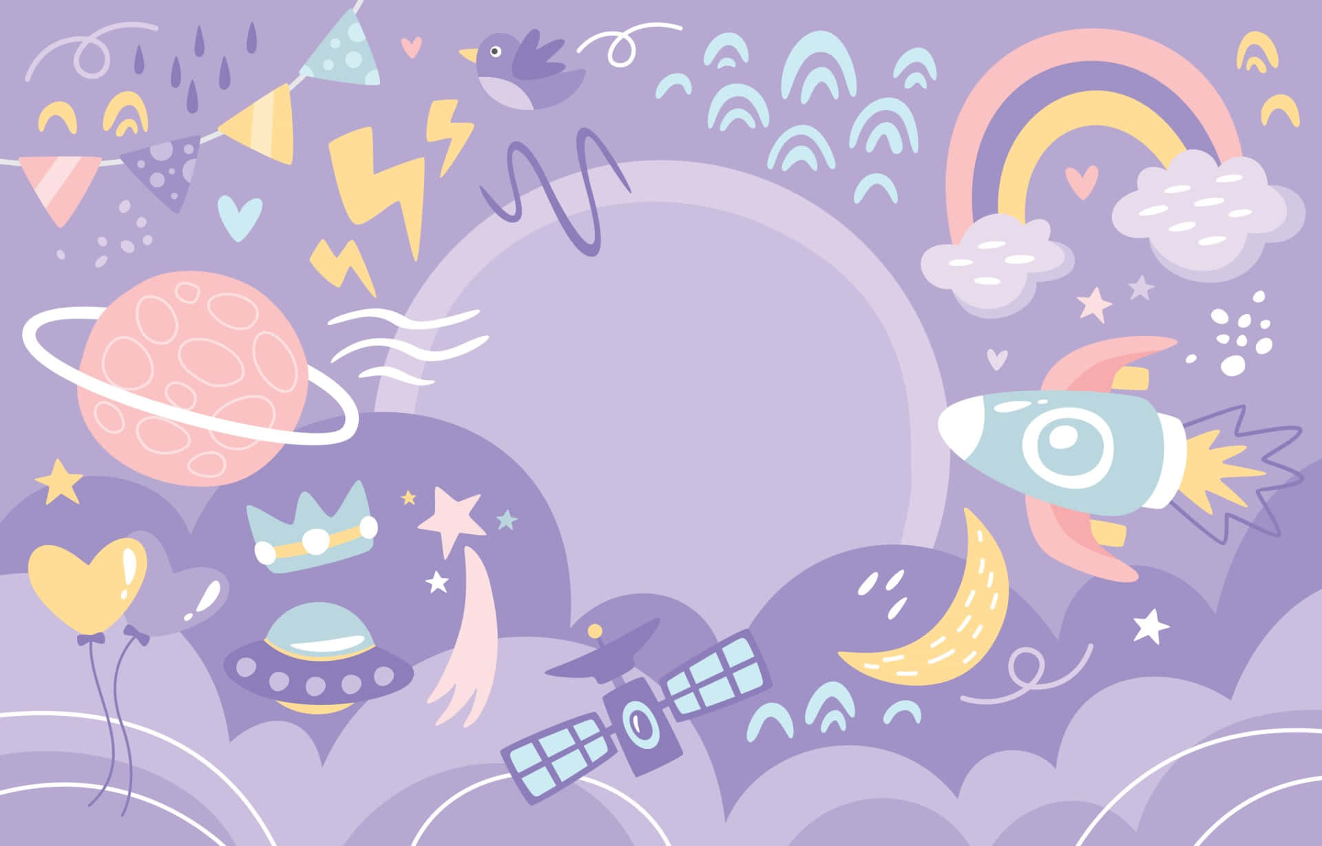 Adorable Kawaii Universe with Planets and Stars Wallpaper