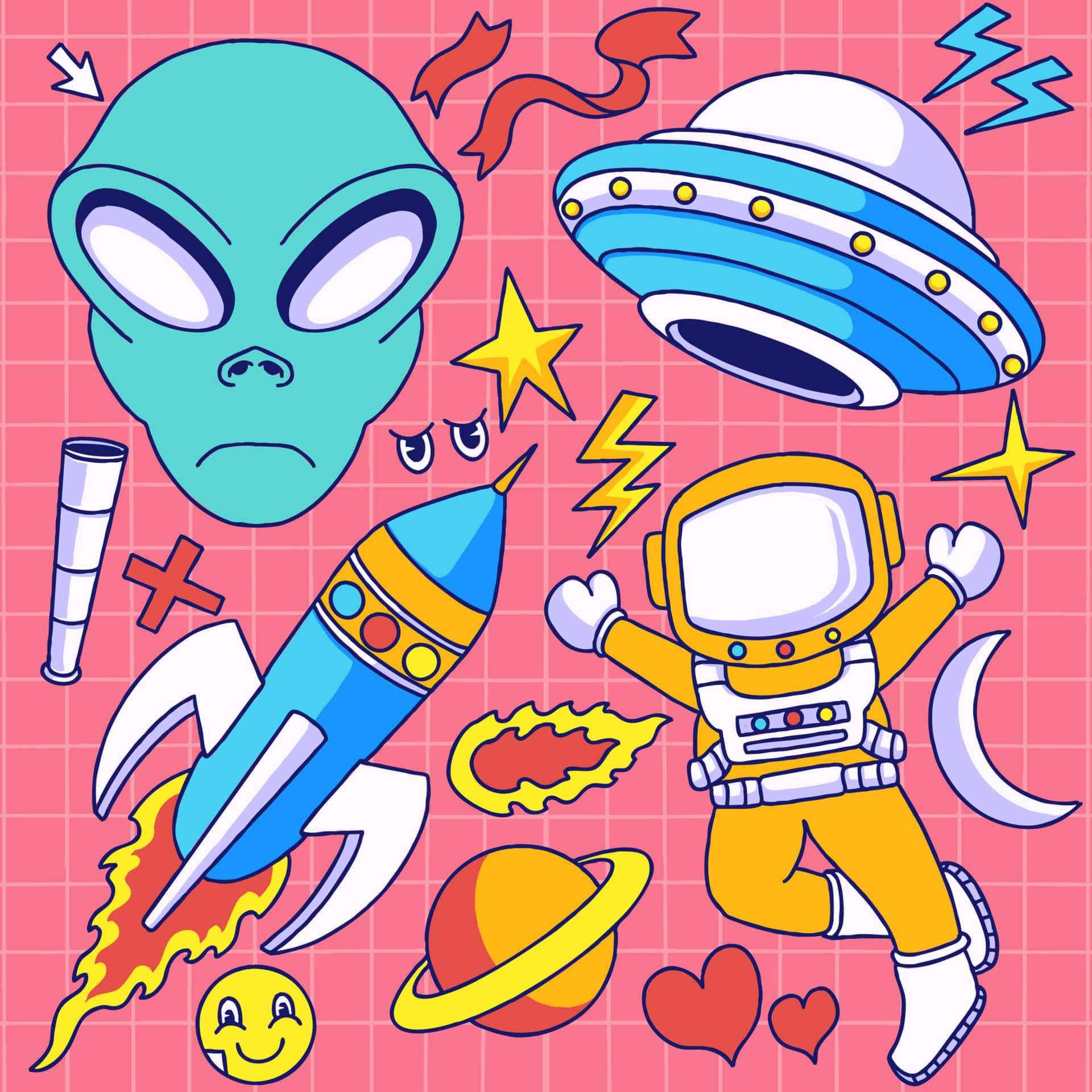 Kawaii Space Adventure Wallpaper