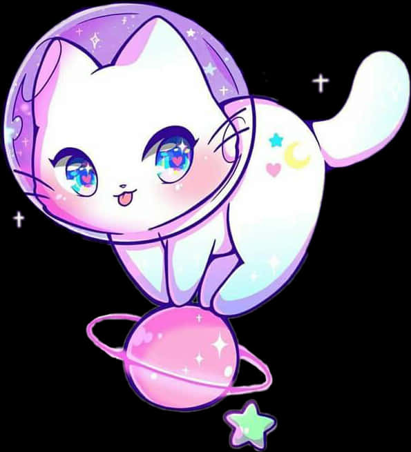 Kawaii Space Cat Cartoon PNG