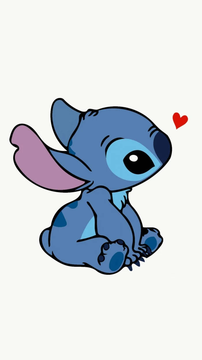 Kawaii Stitch With Tiny Heart And White Backdrop Wallpaper