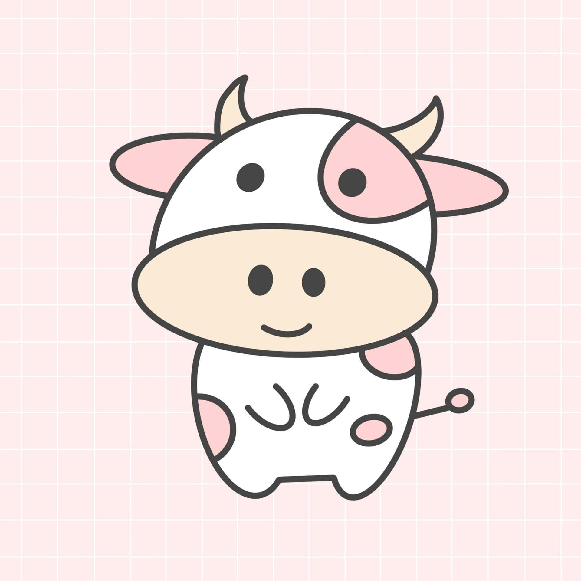 Adorable Kawaii Strawberry Cow on a Pastel Background Wallpaper