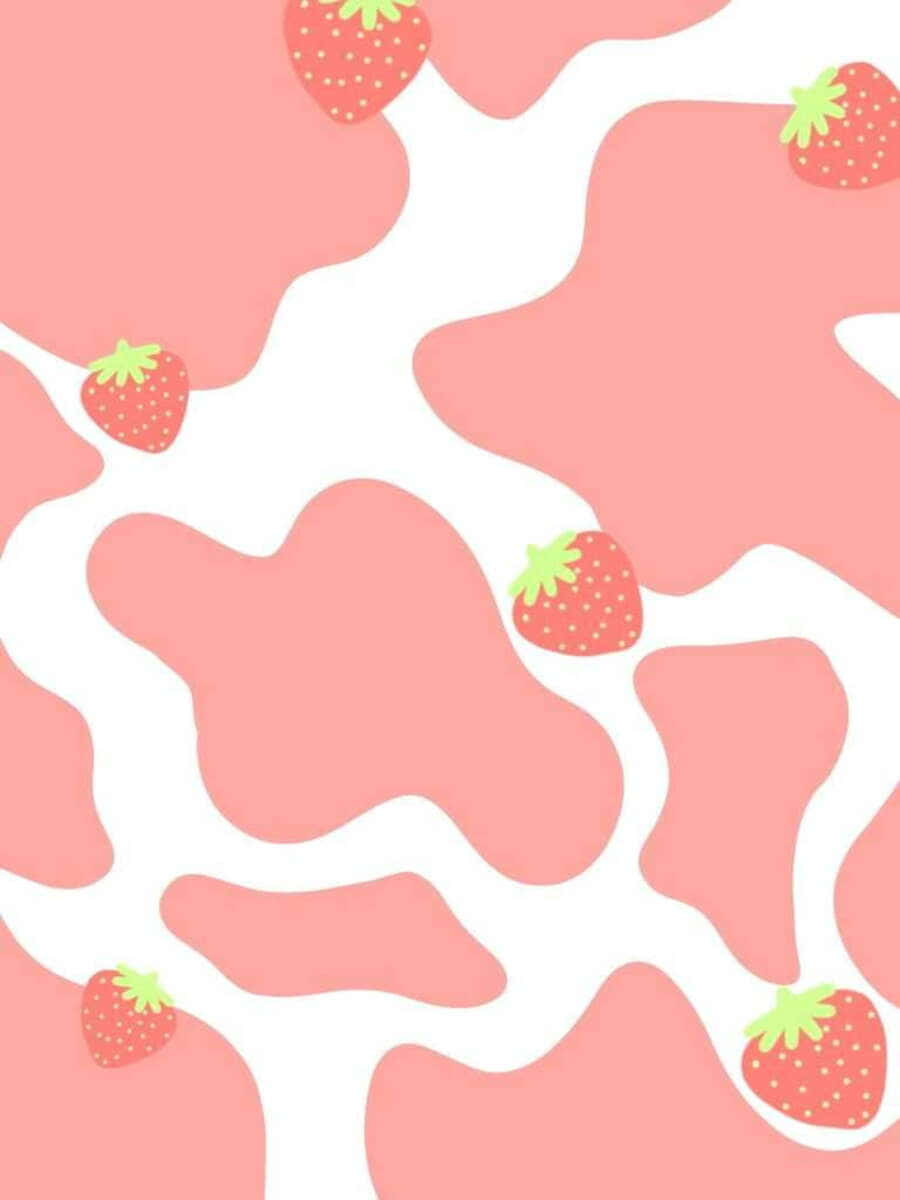 Adorable Kawaii Strawberry Cow Illustration Wallpaper