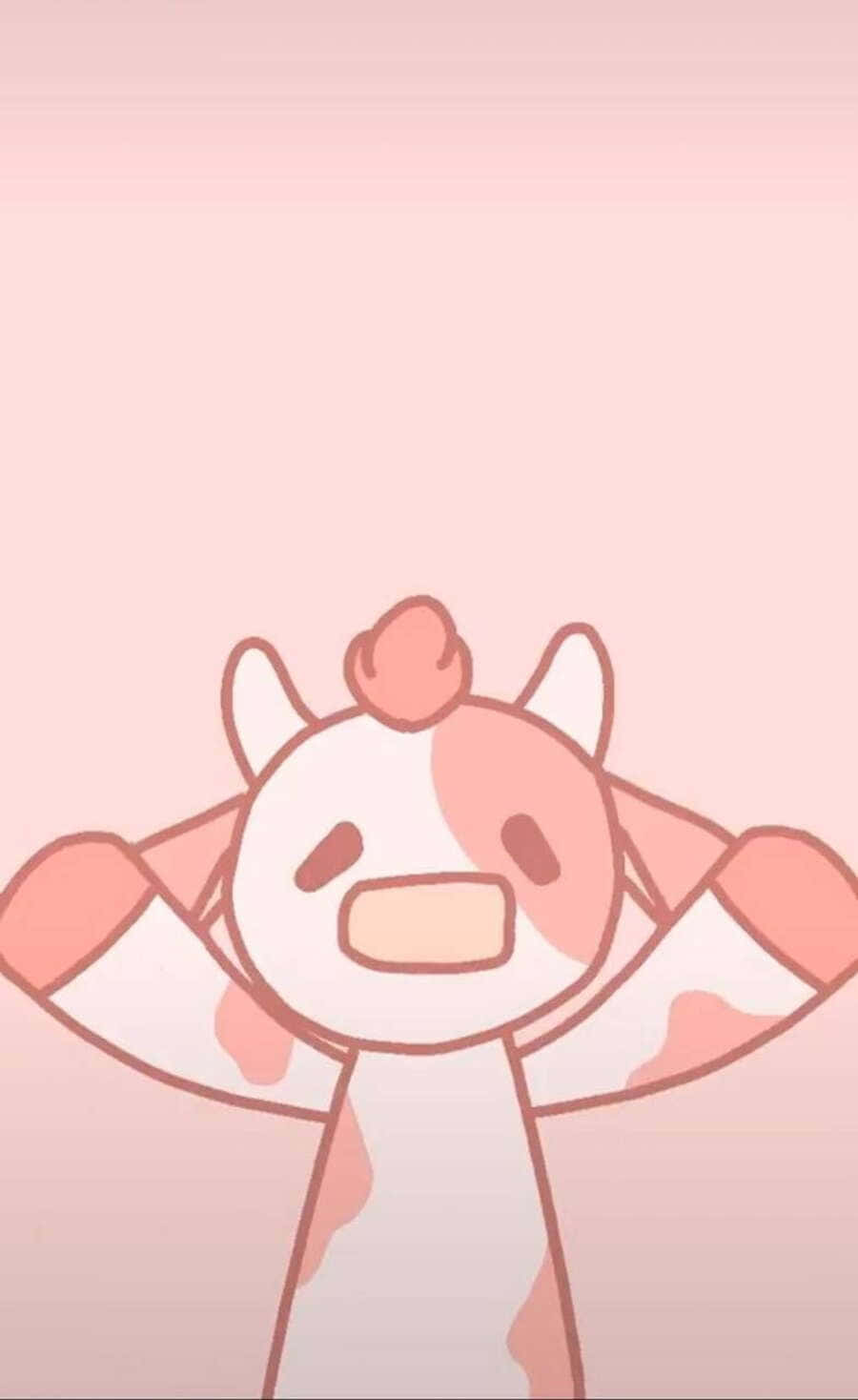A Kawaii Strawberry Cow radiating happiness and color Wallpaper