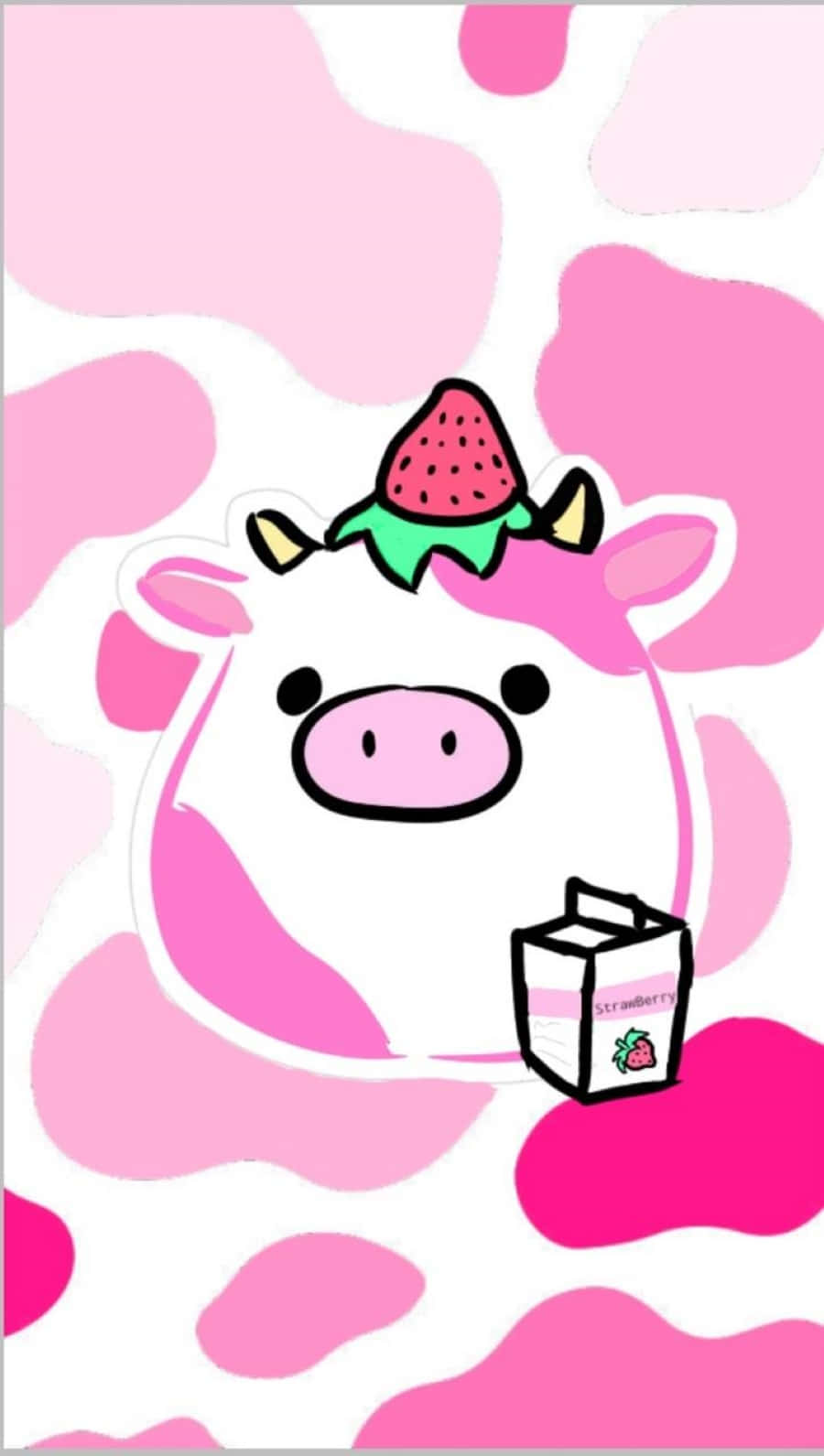 Adorable Kawaii Strawberry Cow Illustration Wallpaper