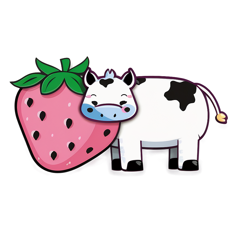 Kawaii Strawberry Cow Graphic Png Kkg14 PNG