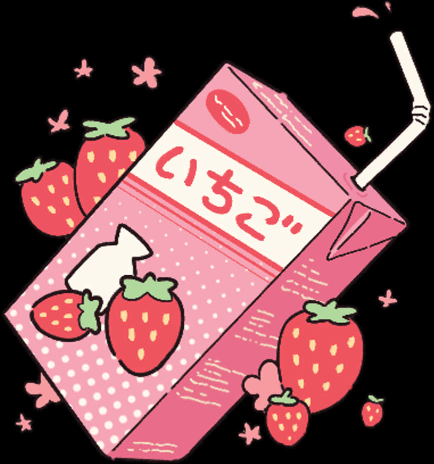 Kawaii Strawberry Milk Cartoon PNG