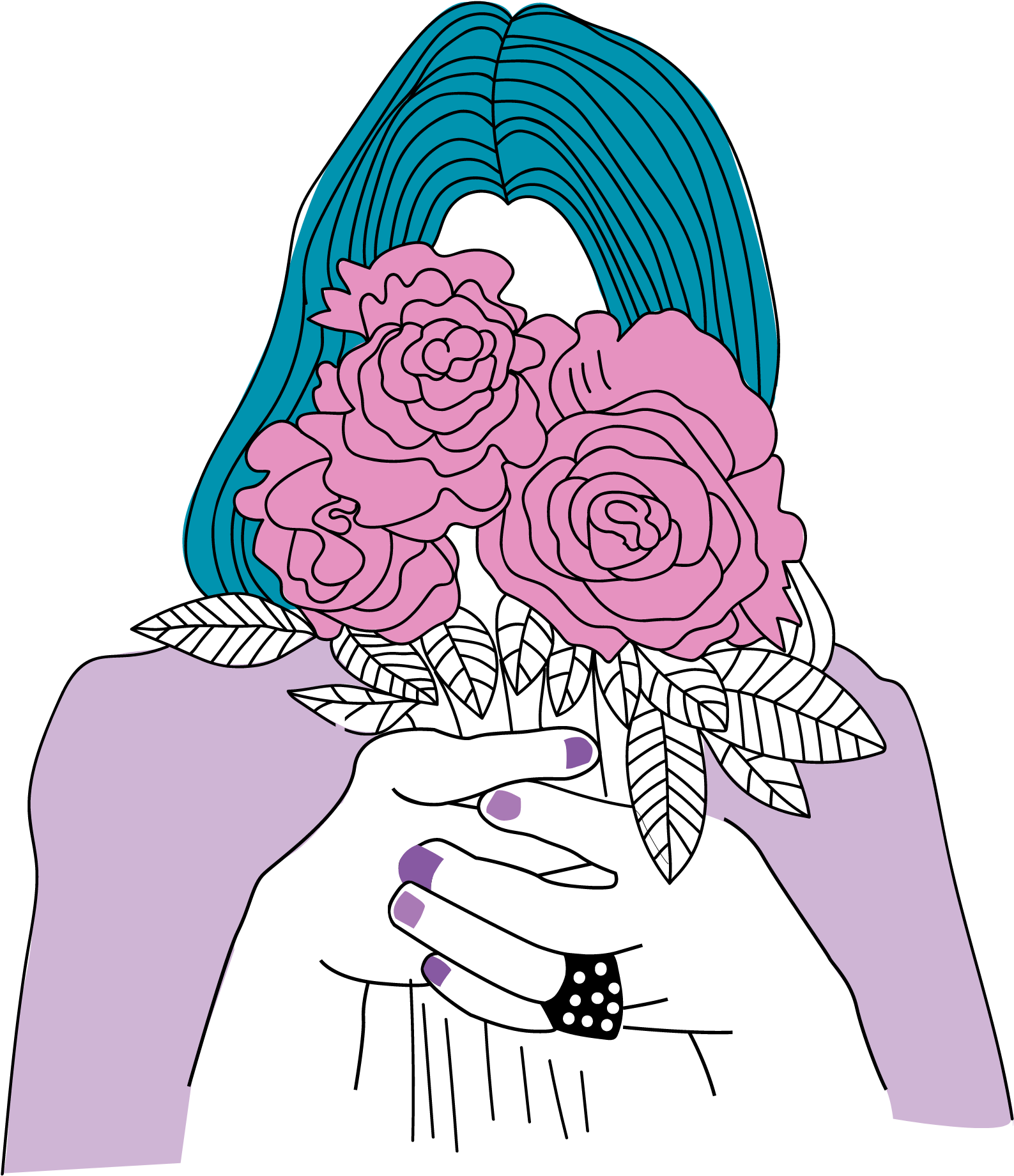 Kawaii Style Floral Embrace PNG