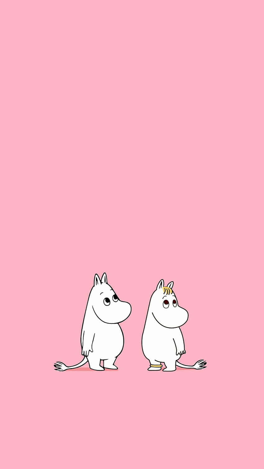 Two White And White Moomii On A Pink Background Wallpaper