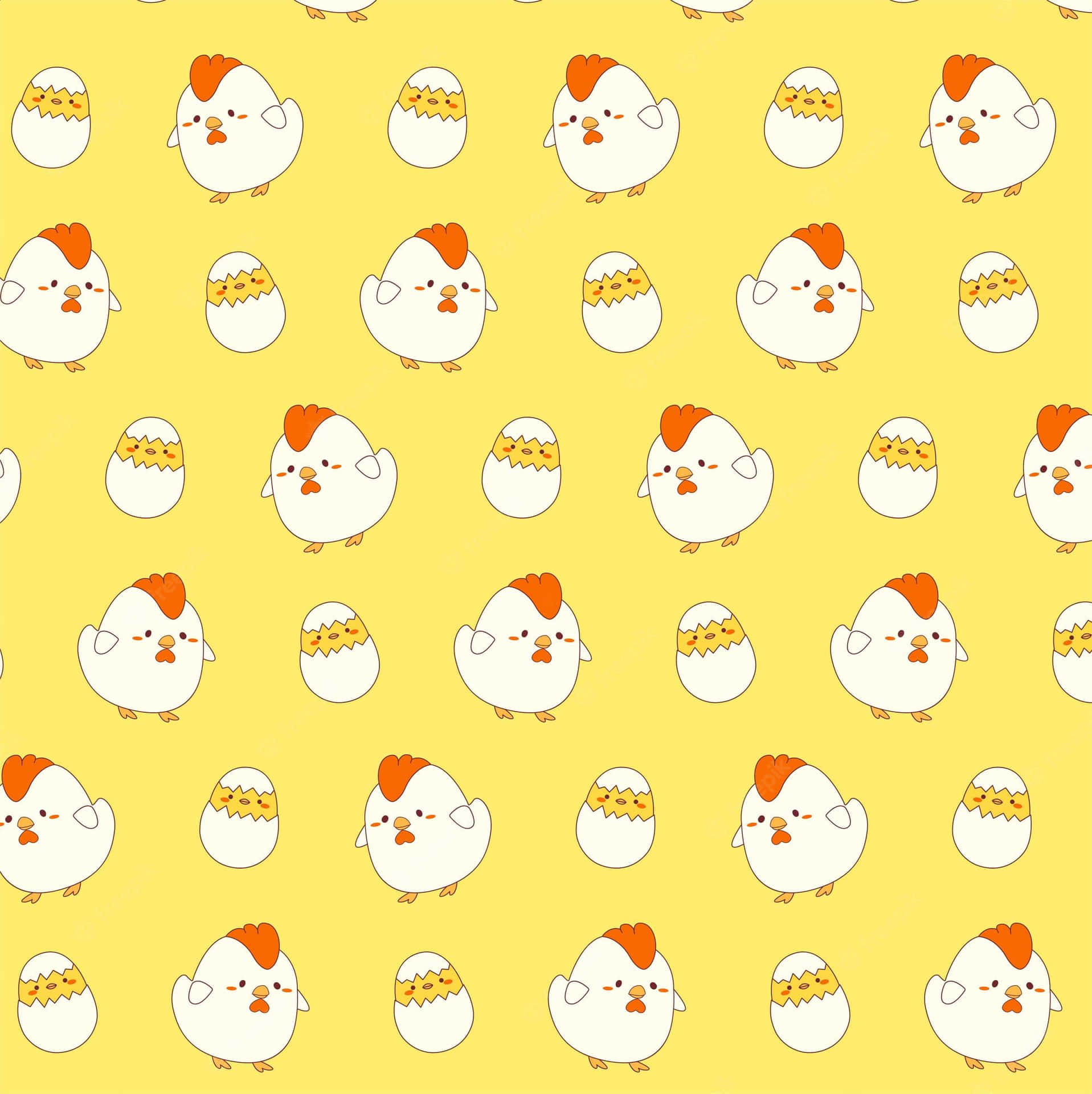 A Yellow Background With Chickens And Eggs Wallpaper