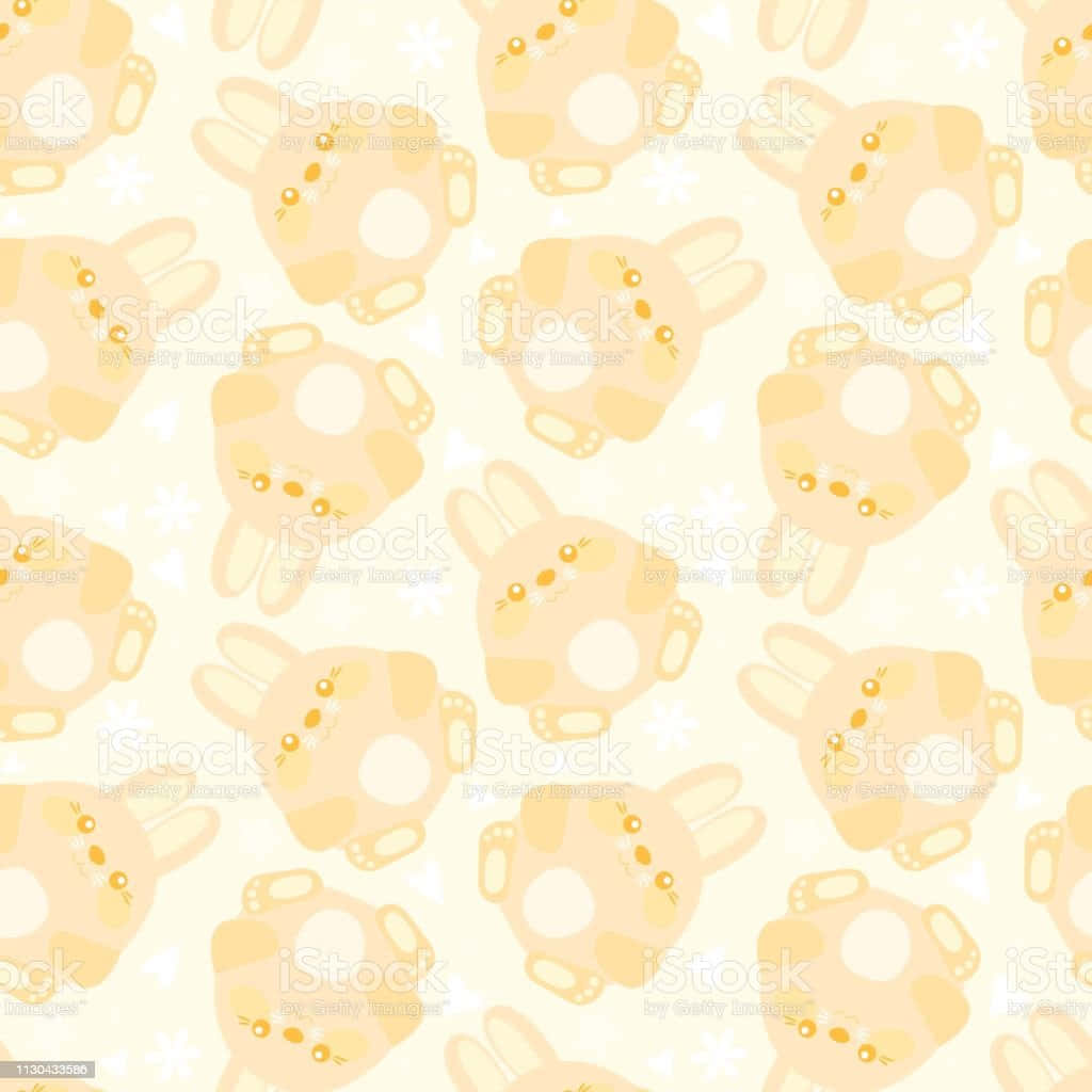 Umpadrão Amarelo E Branco Com Coelhinhos Nele - Ilustração De Arte Real Papel de Parede