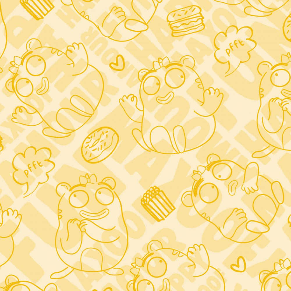 A Yellow And White Pattern With Cartoon Animals Wallpaper