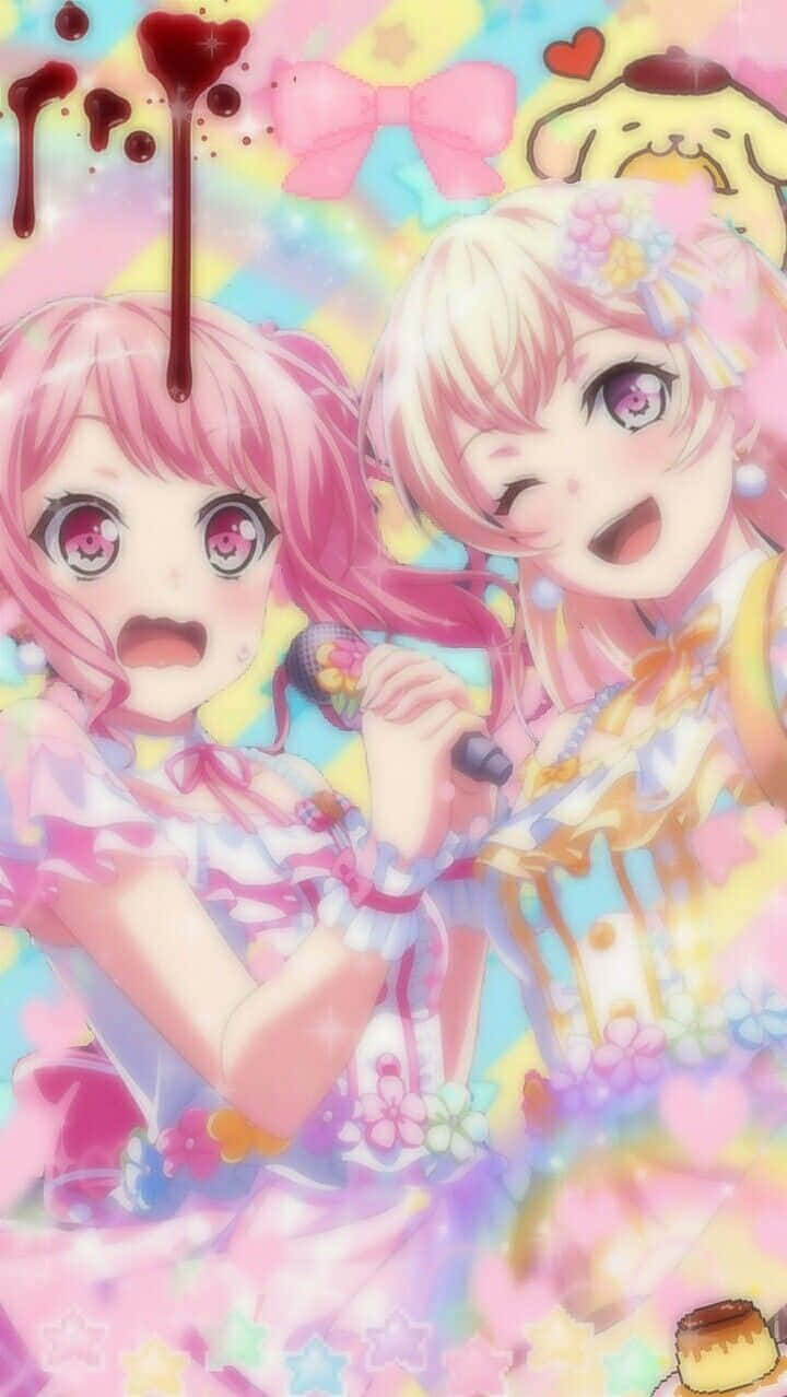 Kawaiicore Singing Duo Pastel Background Wallpaper