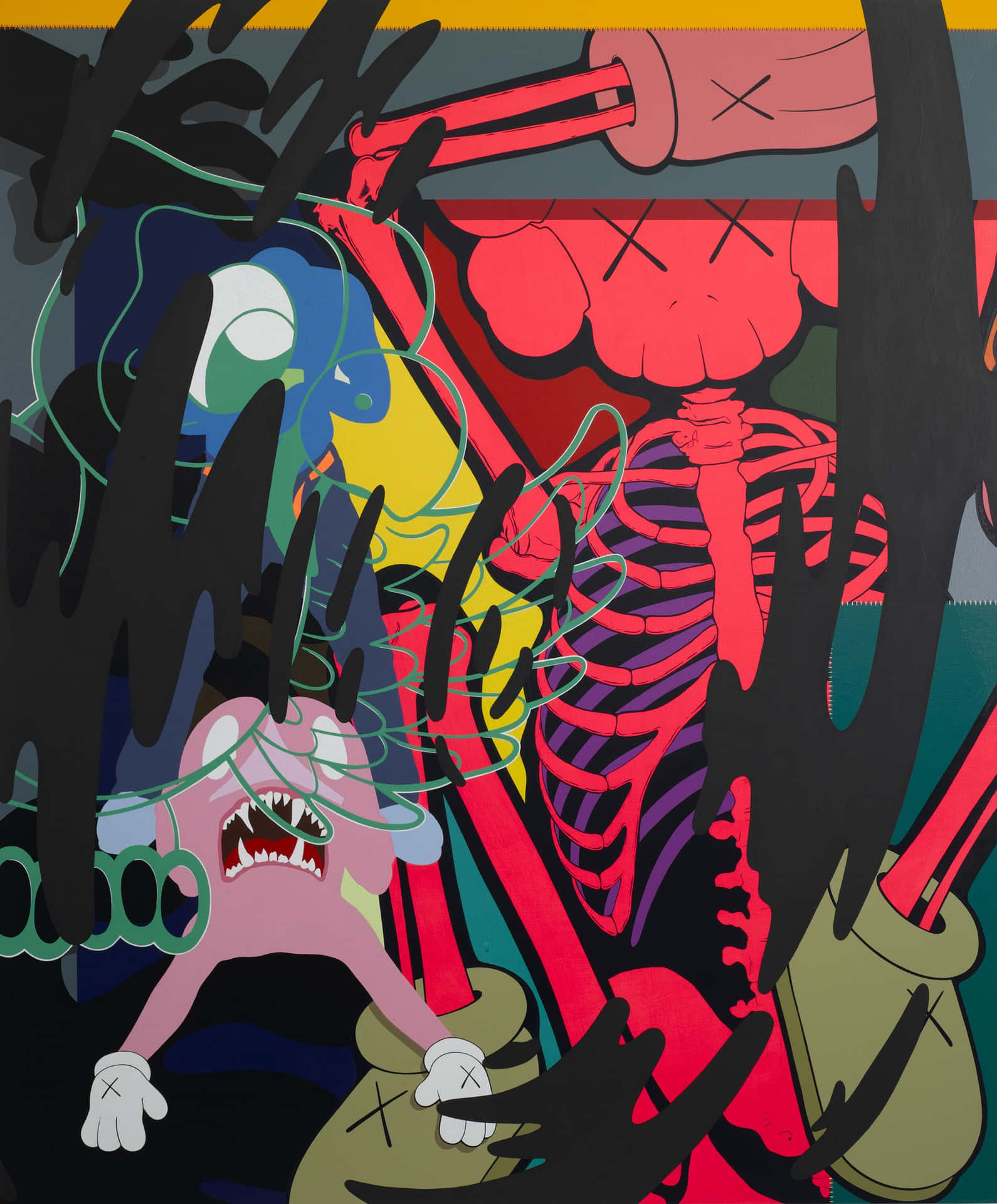 a painting with skeletons and other cartoon characters Wallpaper