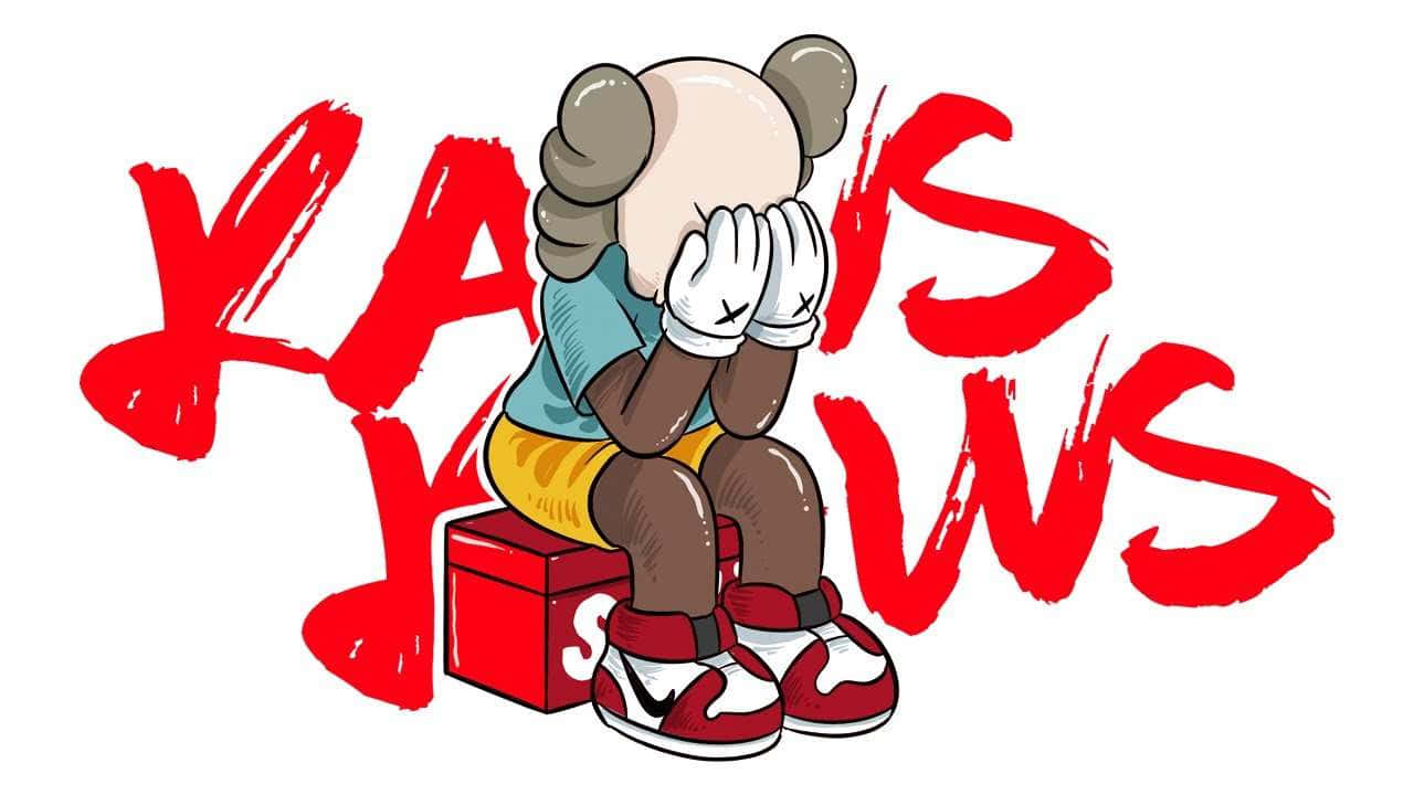 Kaws Character Seated Red Background Wallpaper