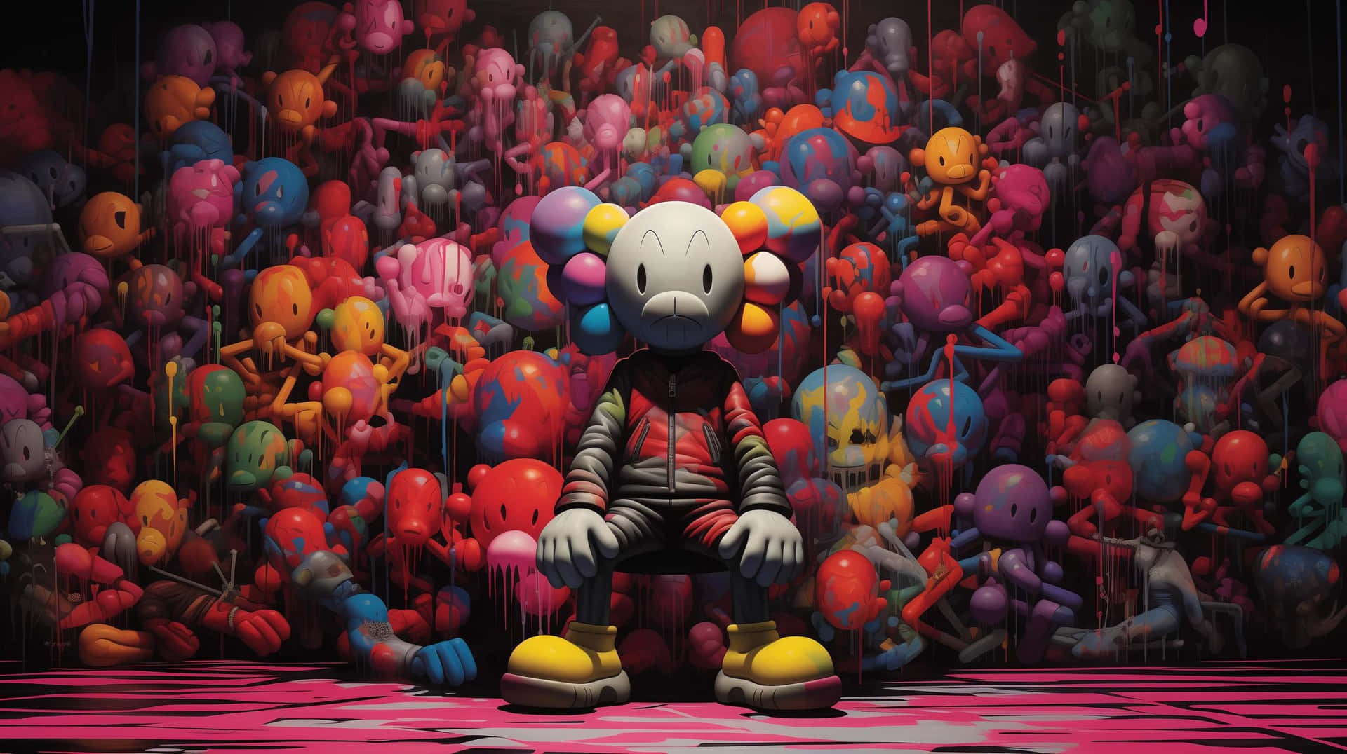 Kaws Companion Amidst Figures Wallpaper