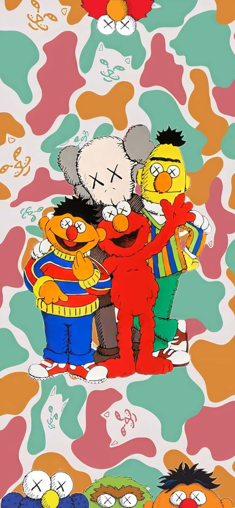 Kaws Companion With Sesame Street Characters Wallpaper