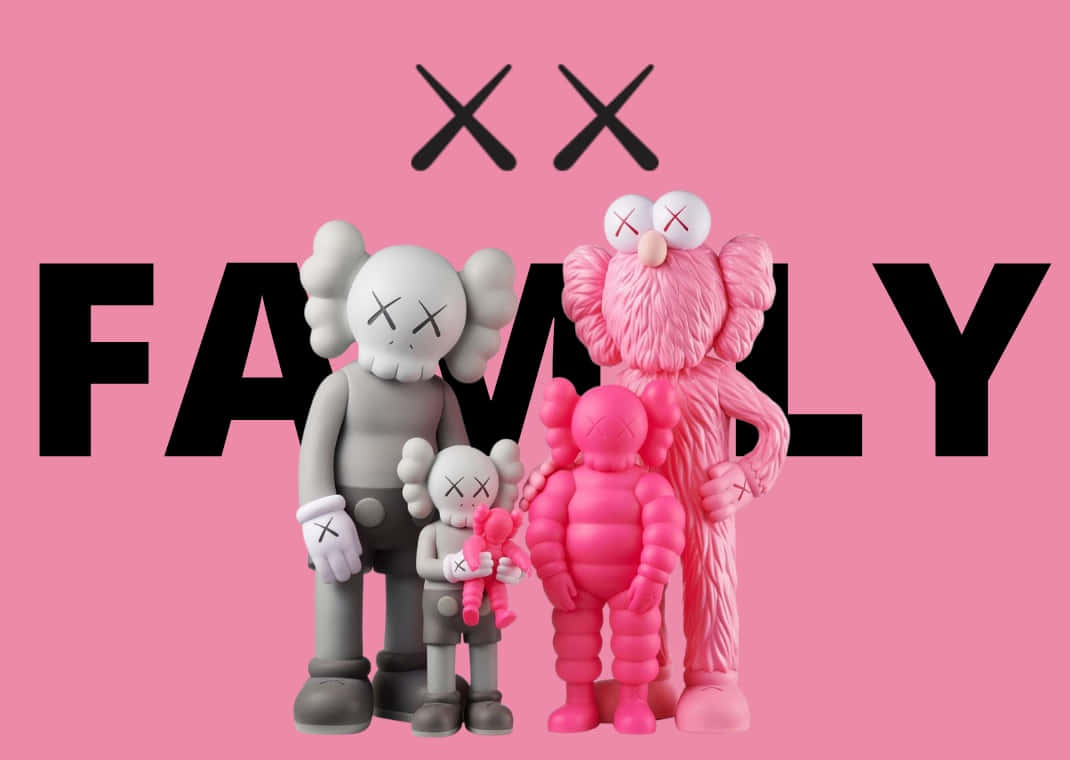 Kaws Famille Fond Rose Fond d'écran