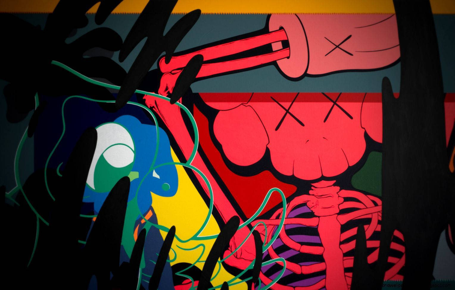 Arteurbano De Kaws: Pintura De Graffiti Con Esqueleto. Fondo de pantalla