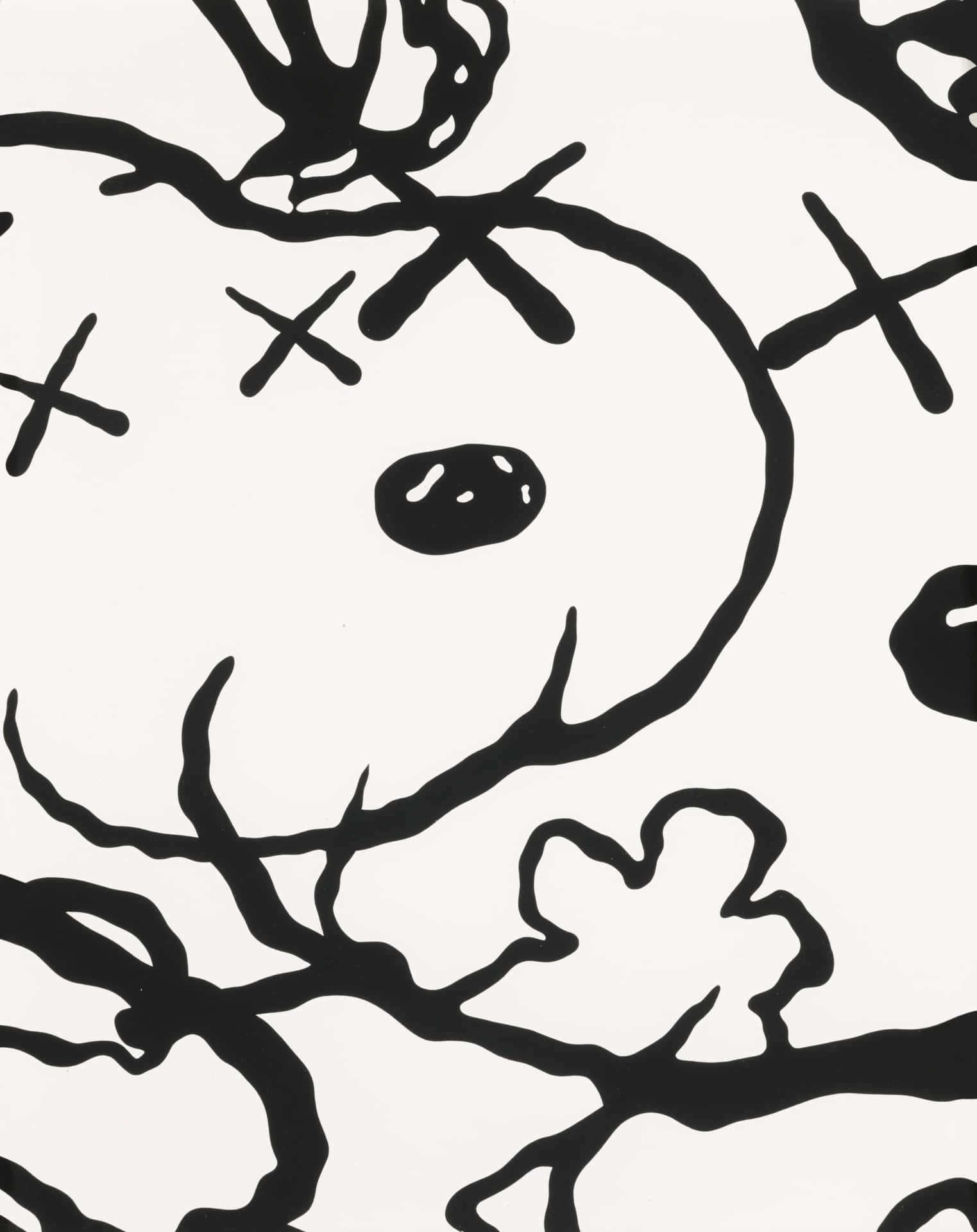 Iconic Kaws X Snoopy artwork collaboration featuring Snoopy embracing a Kaws companion in a display of friendship. Wallpaper
