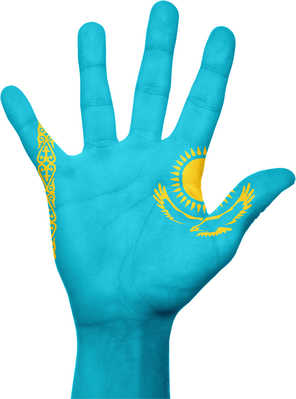 Kazakhstan Flag Inspired Hand Art PNG