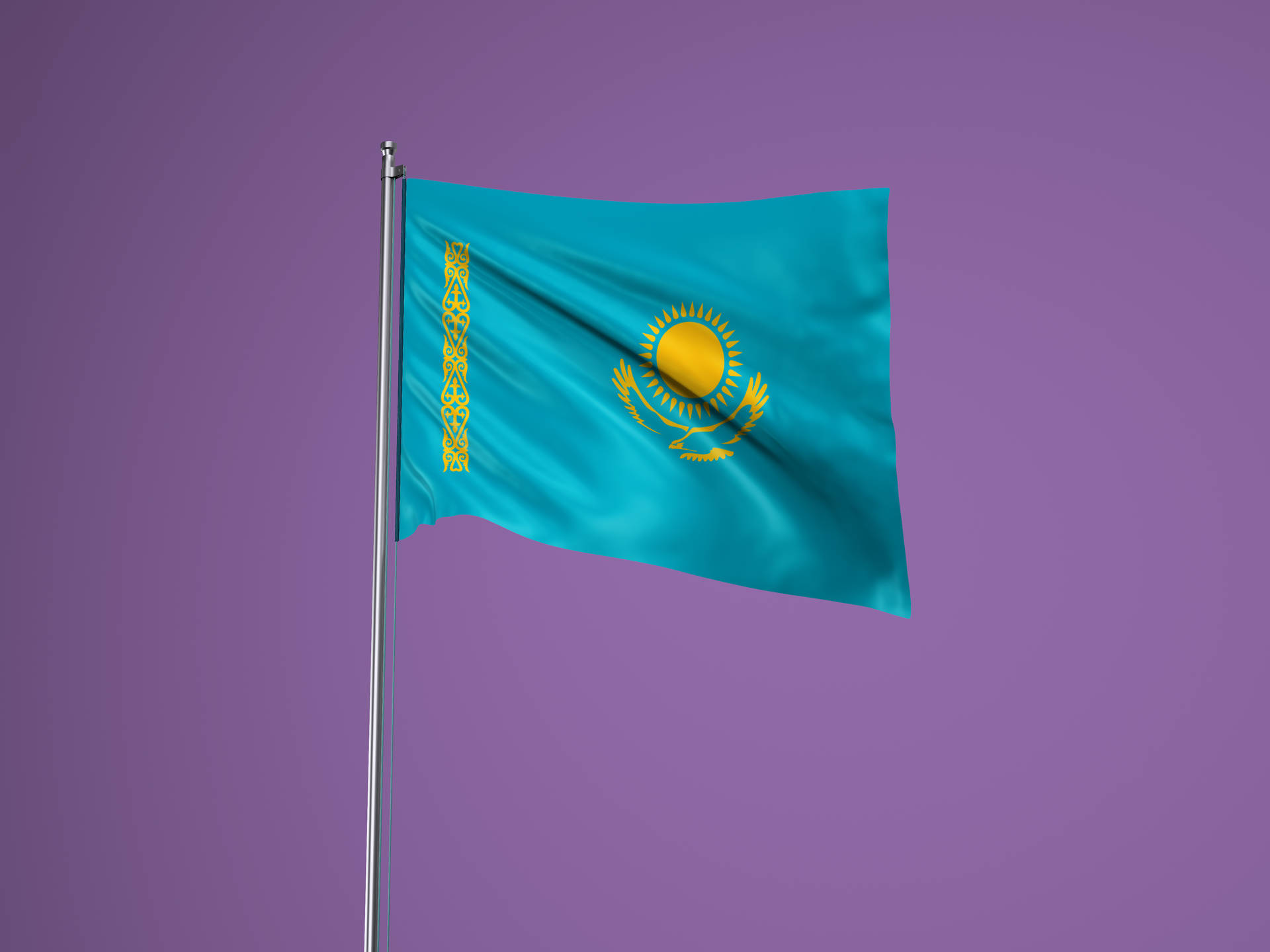 Kazakstansflagga På En Stång. Wallpaper