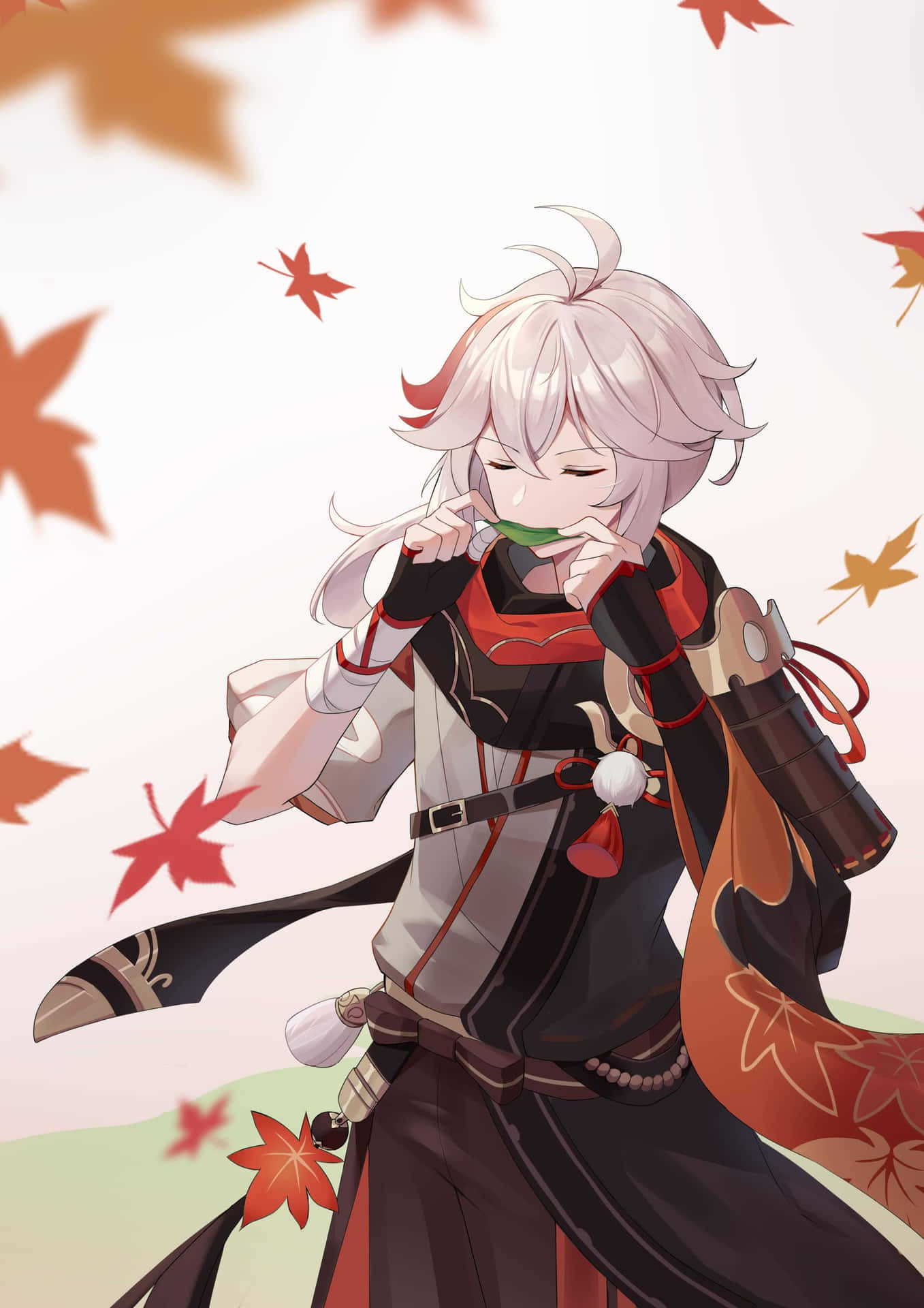 Kazuha Playing Leaf Maples Leaves Wallpaper