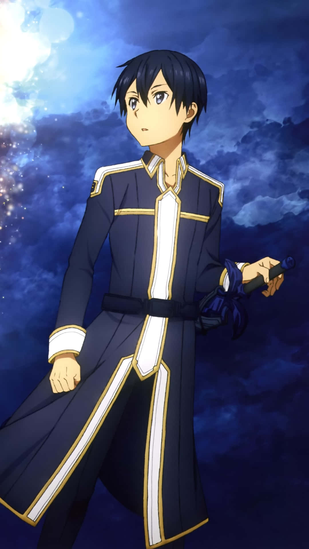 Kazutokirigaya, También Conocido Como Kirito, Sosteniendo Su Espada En Una Pose Intensa Y Dramática. Fondo de pantalla