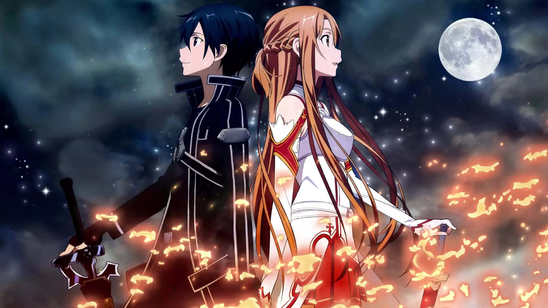 Download Kazuto Kirigaya (Kirito) in a dramatic battle scene Wallpaper