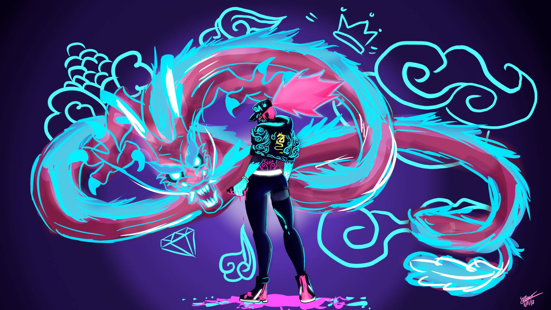 Kda Akali And Neon Graffiti Dragon