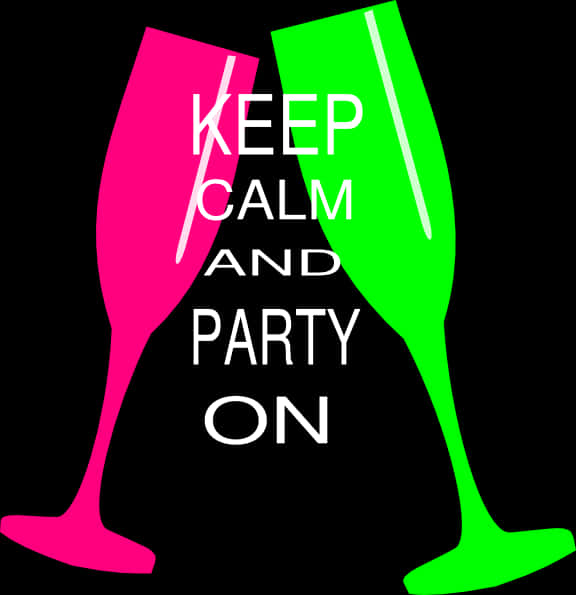 Keep Calm Party On Champagne Glasses PNG