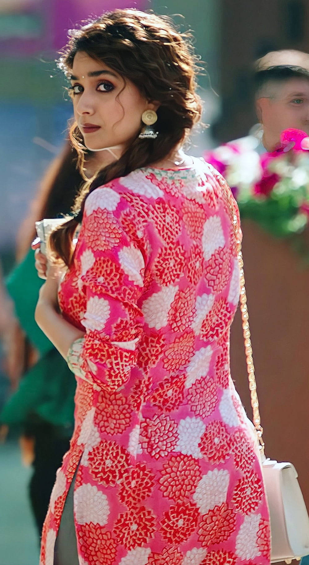 Keerthi Suresh Pink Floral Dress Wallpaper